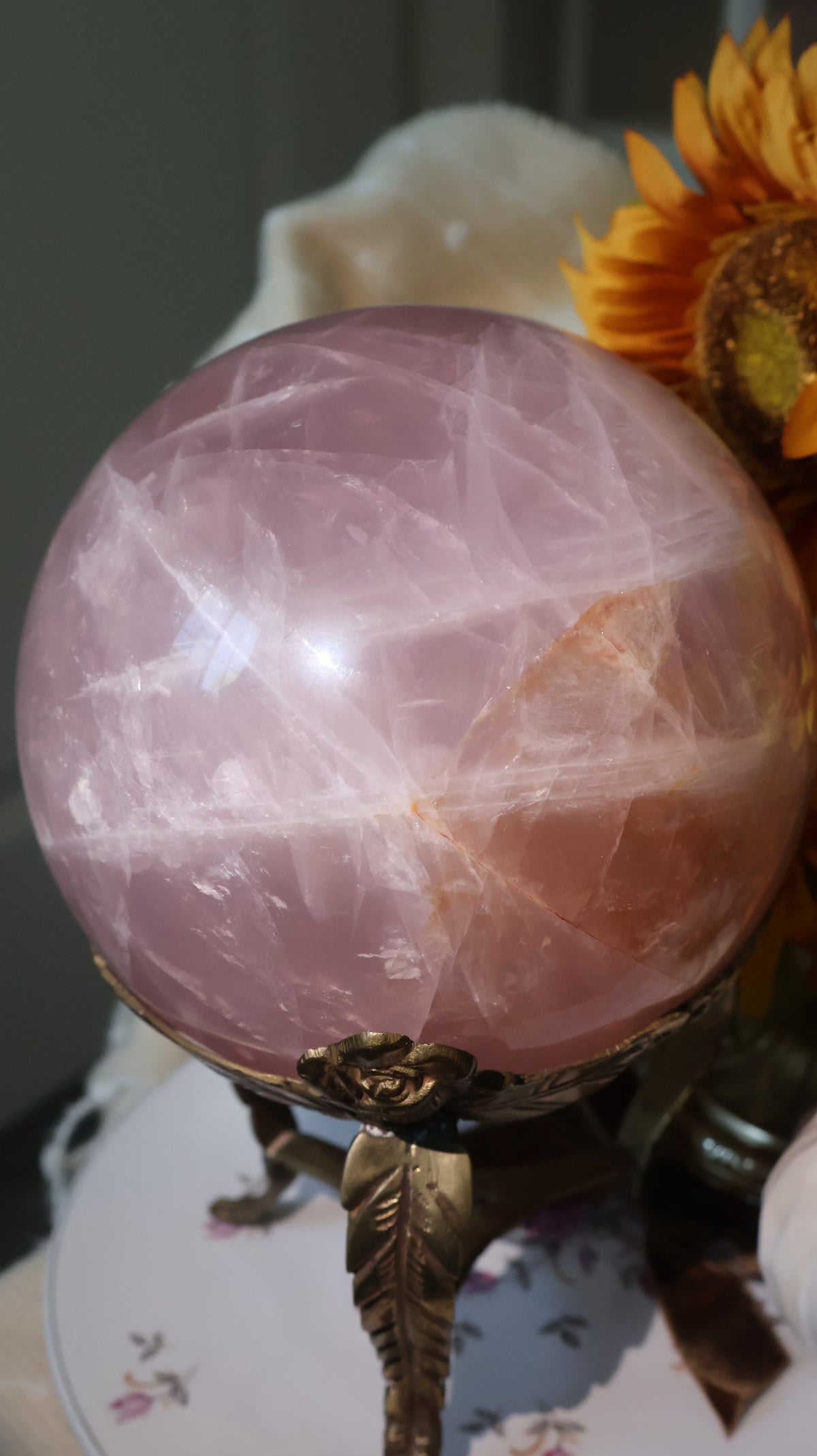 ✨Statement✨ 15lb Golden Asterism, Duo-Toned Rutile Filled Star Rose Quartz Sphere