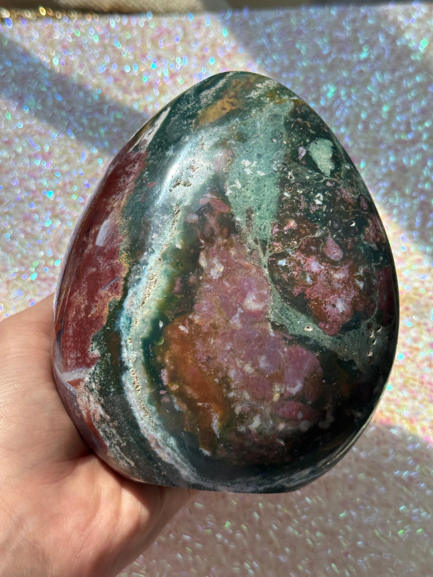 Beautiful Forest Green Maroon Striped Sea Jasper Freeform