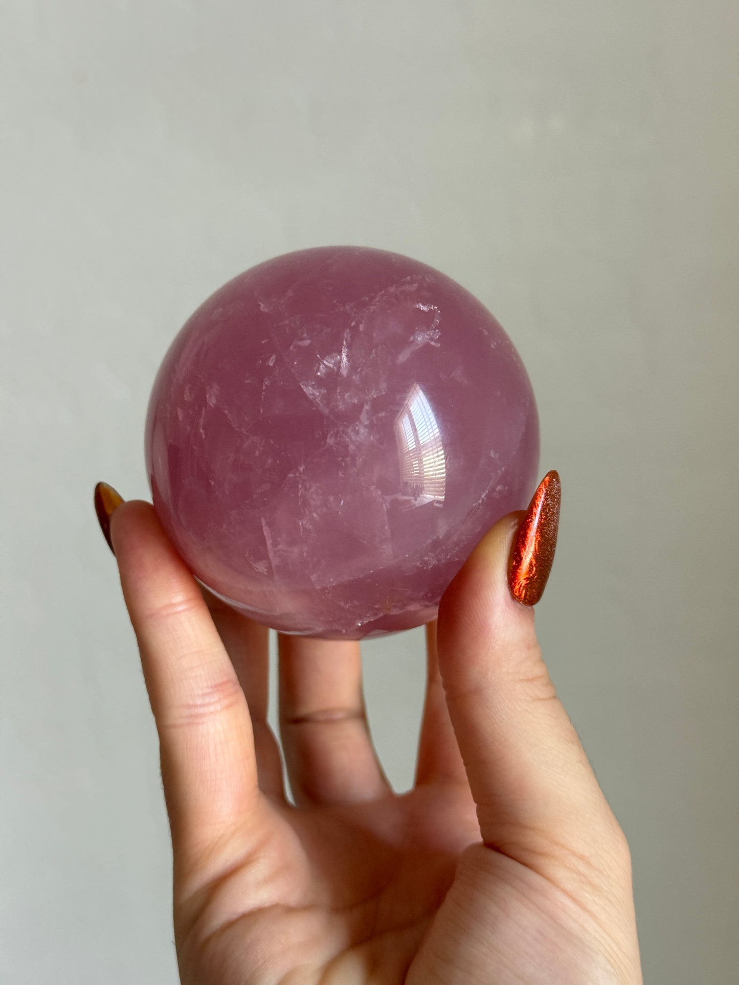 Rich Plum Shimmer Filled Star Rose Quartz Sphere