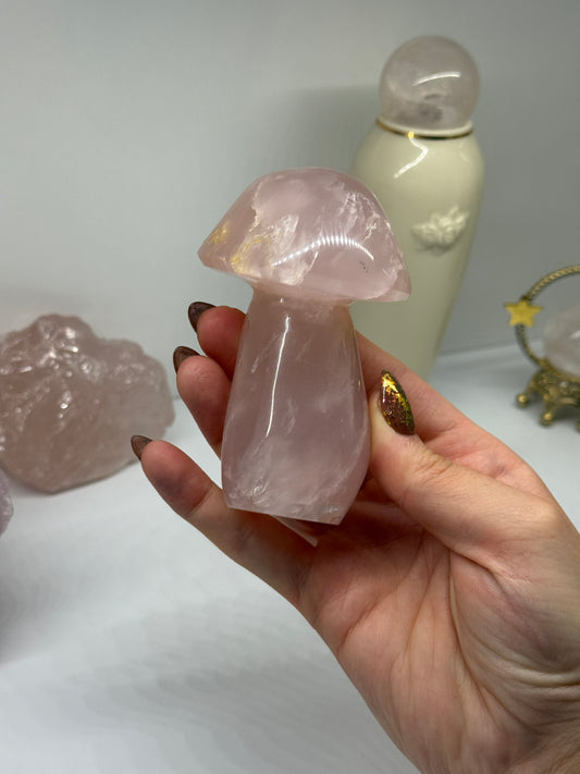 Star Rose Quartz Mushroom with Golden Healer ✨ (imperfect see pictures)