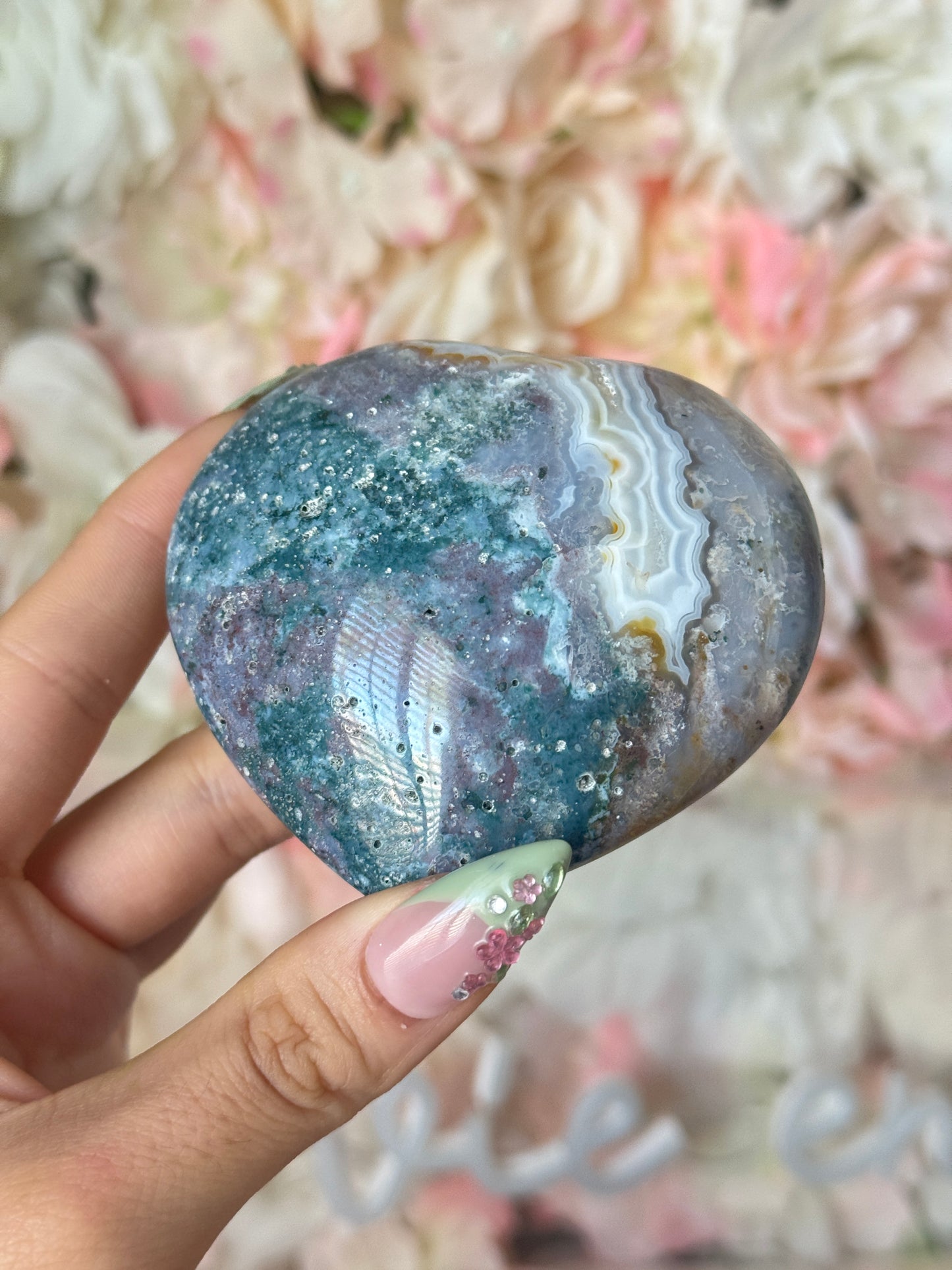 Gorgeous Teal Purple Agate Sea Jasper Heart