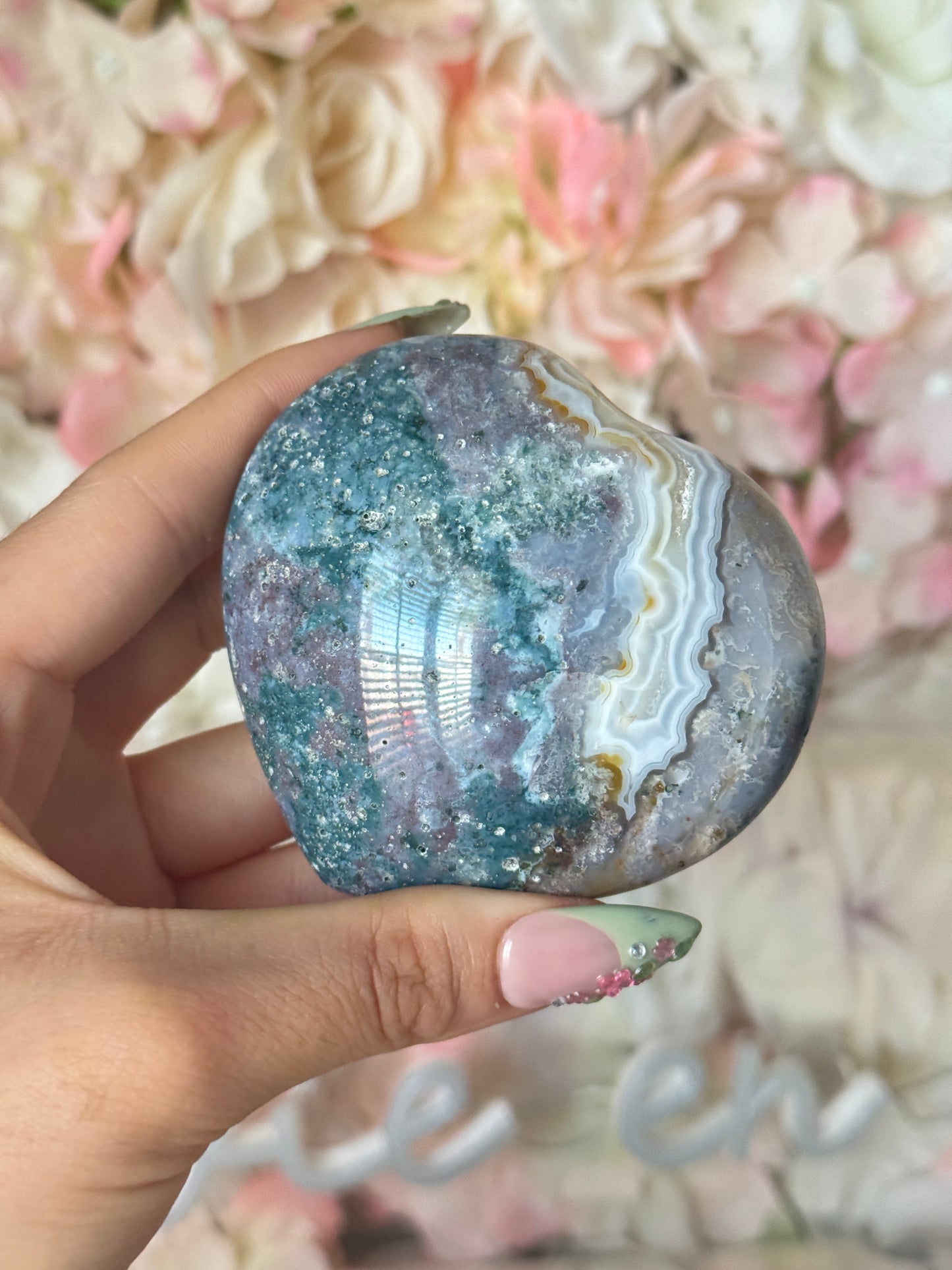 Gorgeous Teal Purple Agate Sea Jasper Heart