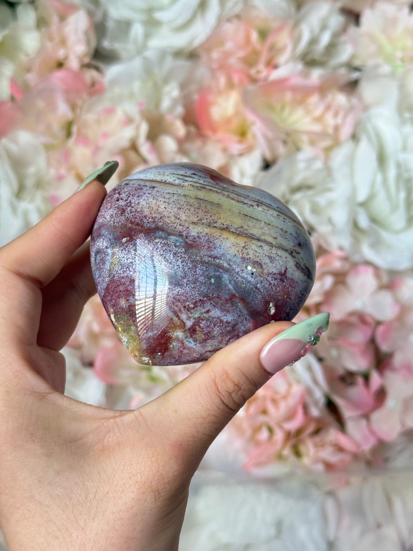 Yellow Maroon Cinnamon Speckled Sea Jasper Heart