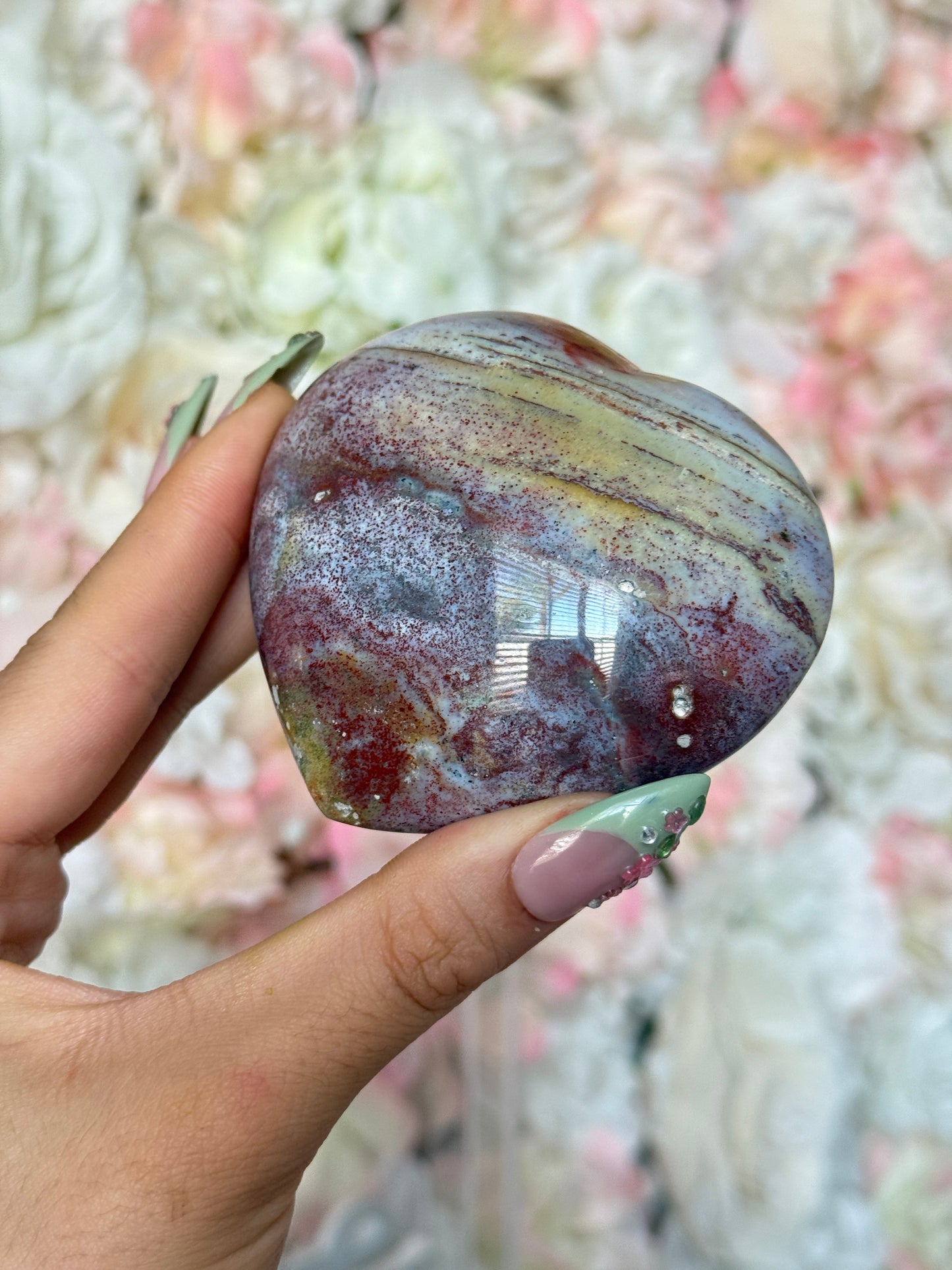 Yellow Maroon Cinnamon Speckled Sea Jasper Heart