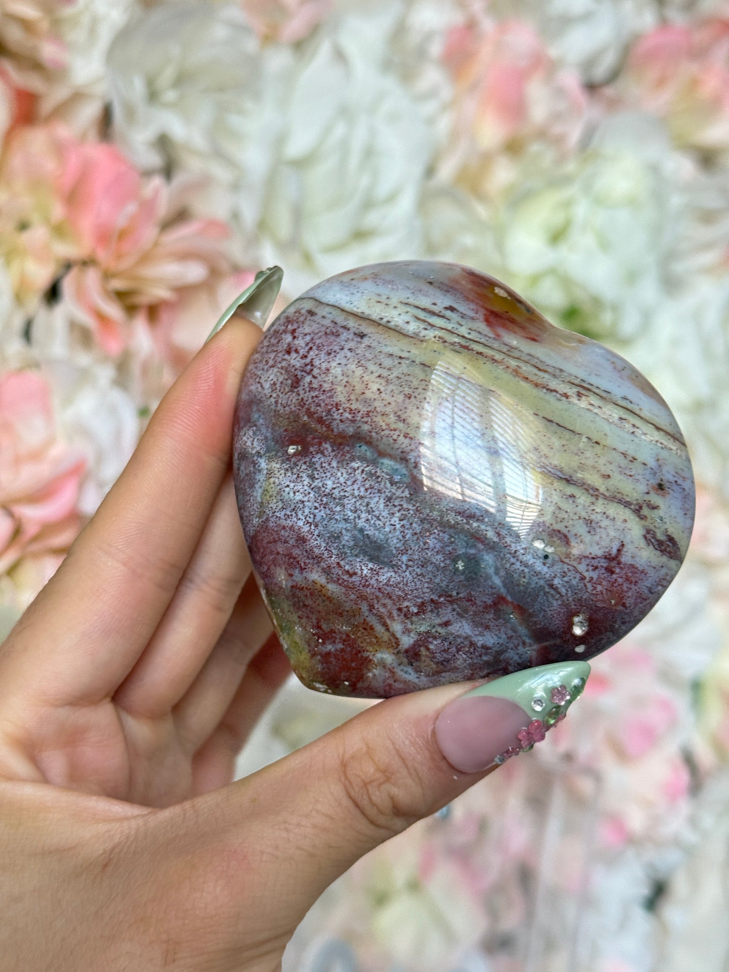 Yellow Maroon Cinnamon Speckled Sea Jasper Heart