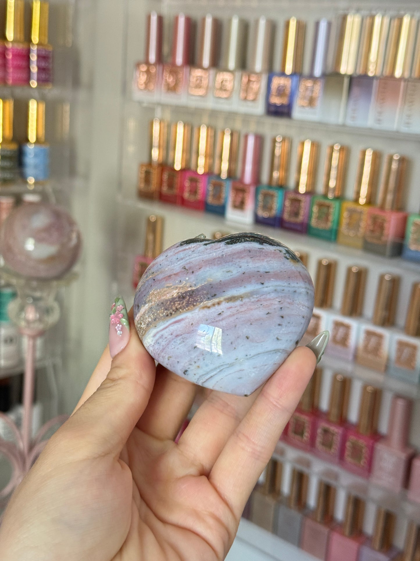 Gorgeous Forest Green and Berry Striped Sea Jasper Heart