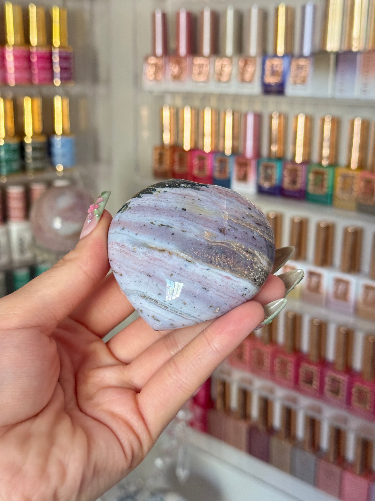 Gorgeous Forest Green and Berry Striped Sea Jasper Heart