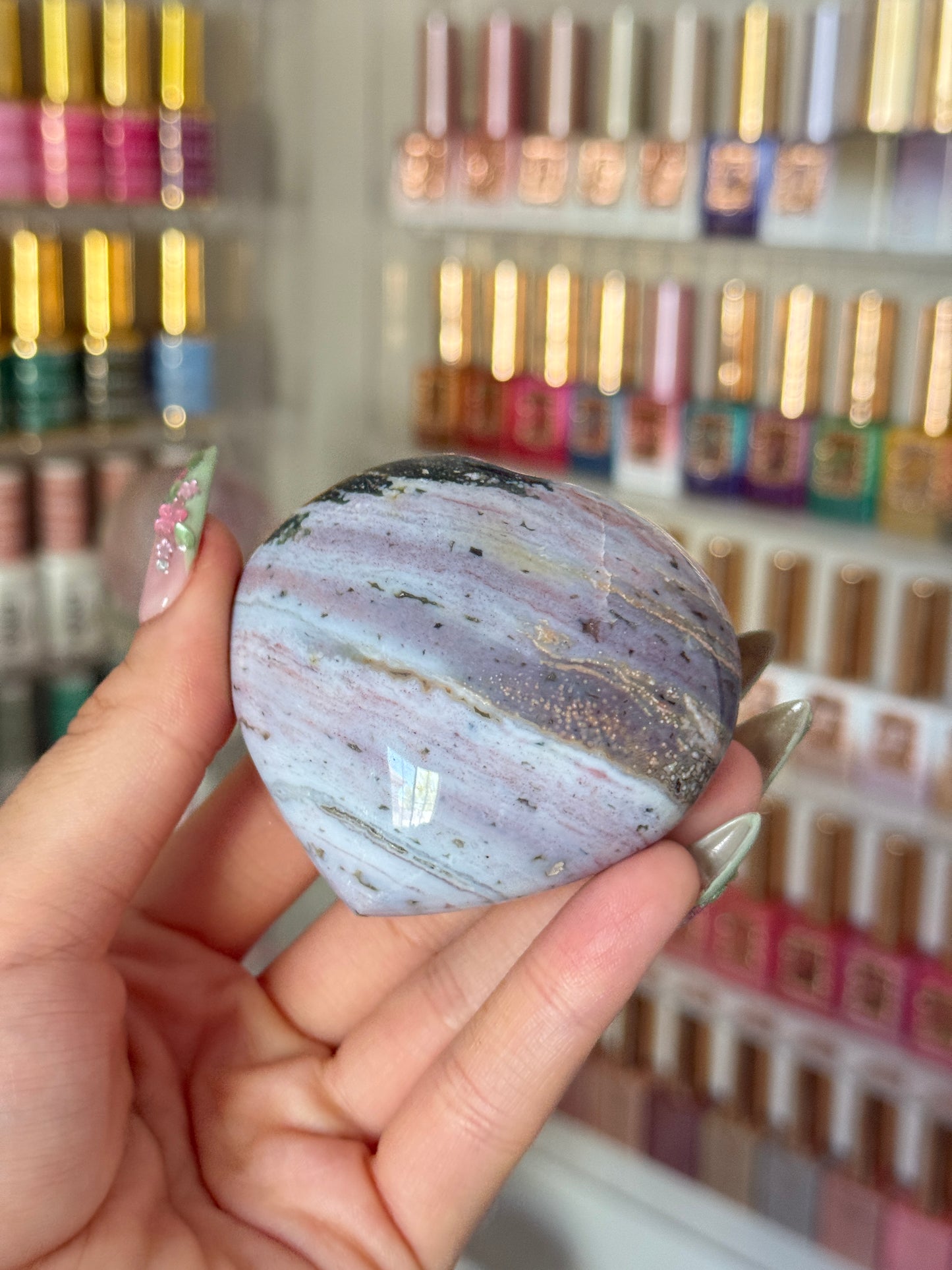 Gorgeous Forest Green and Berry Striped Sea Jasper Heart