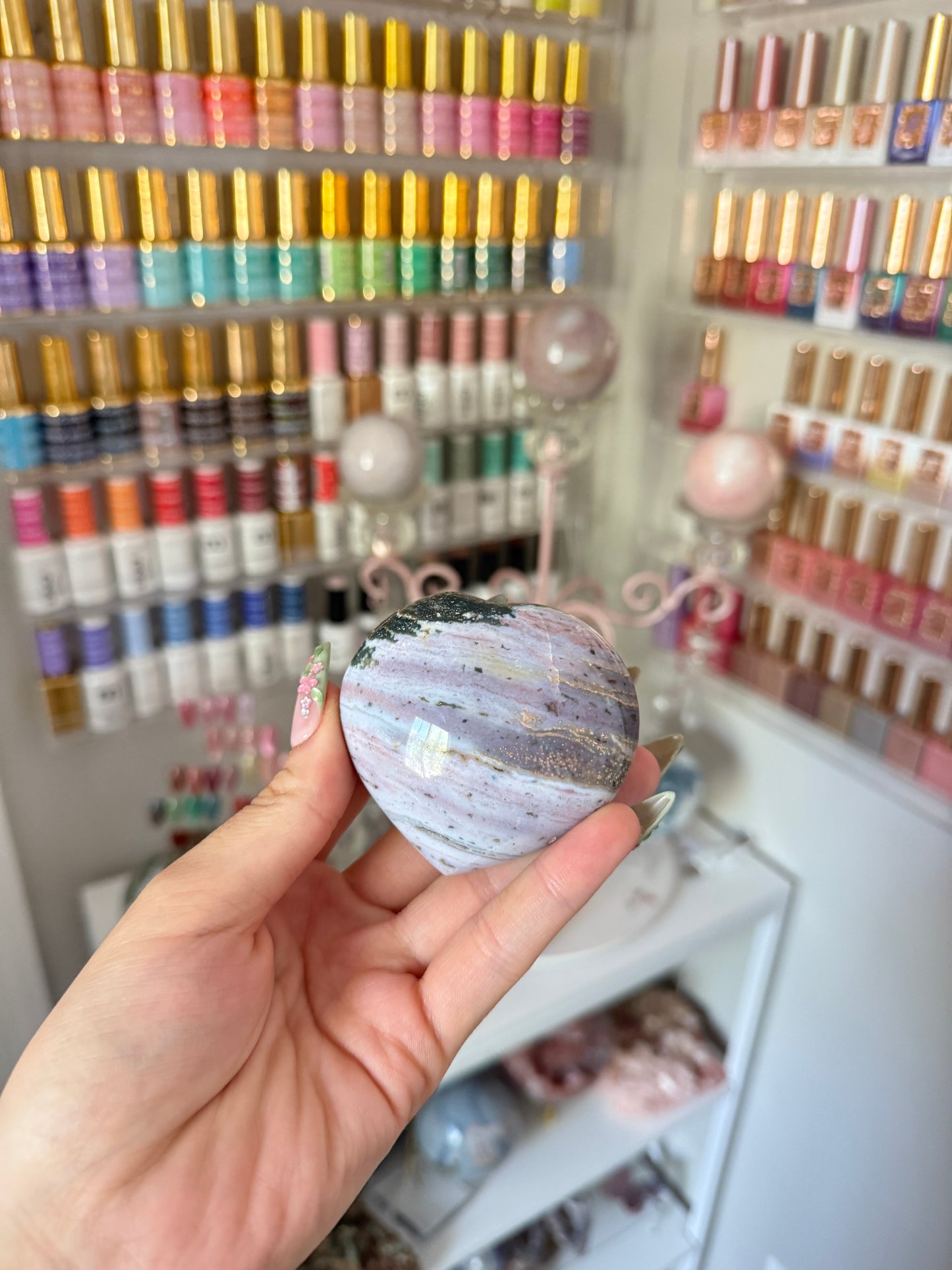 Gorgeous Forest Green and Berry Striped Sea Jasper Heart