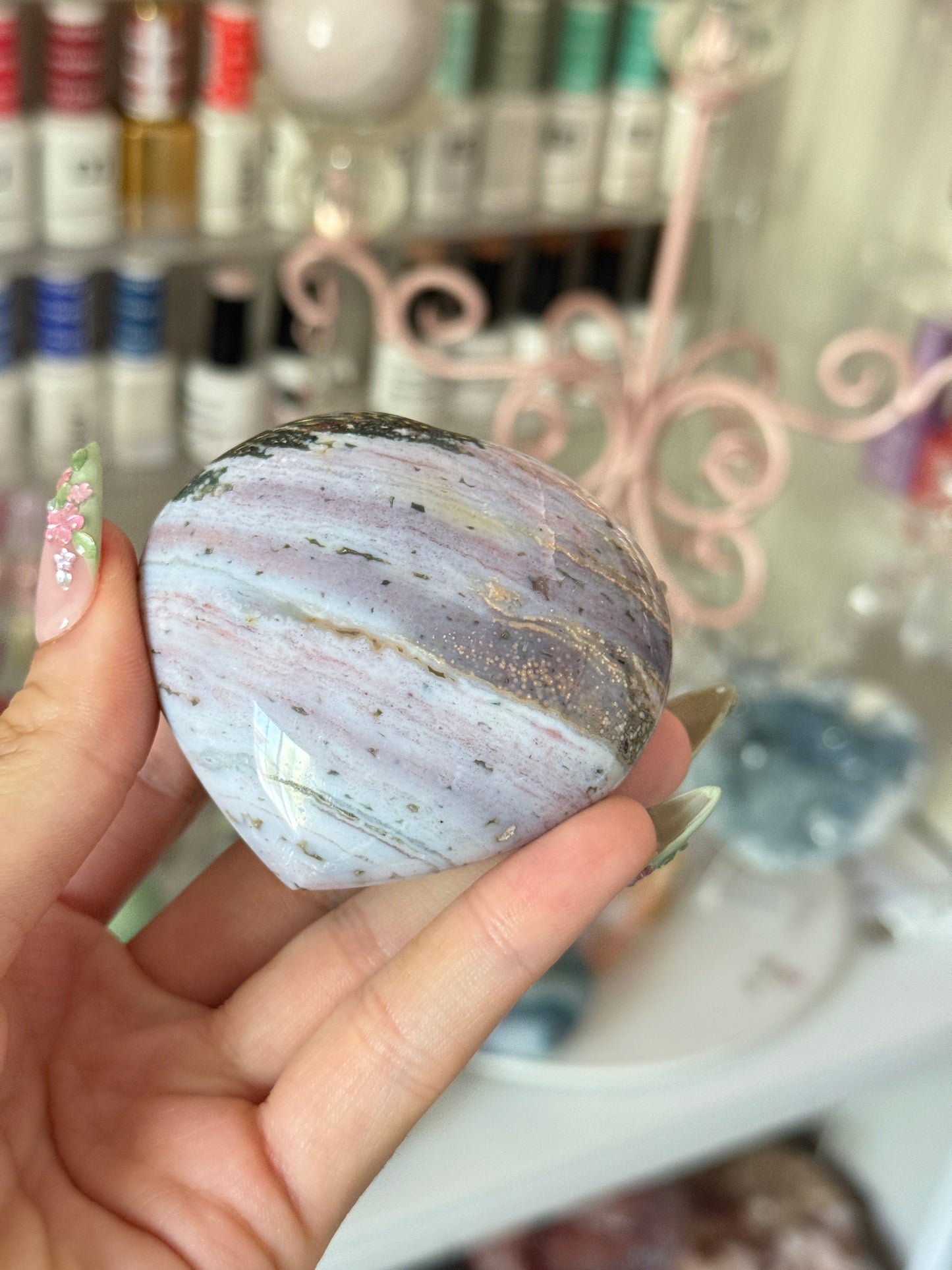 Gorgeous Forest Green and Berry Striped Sea Jasper Heart