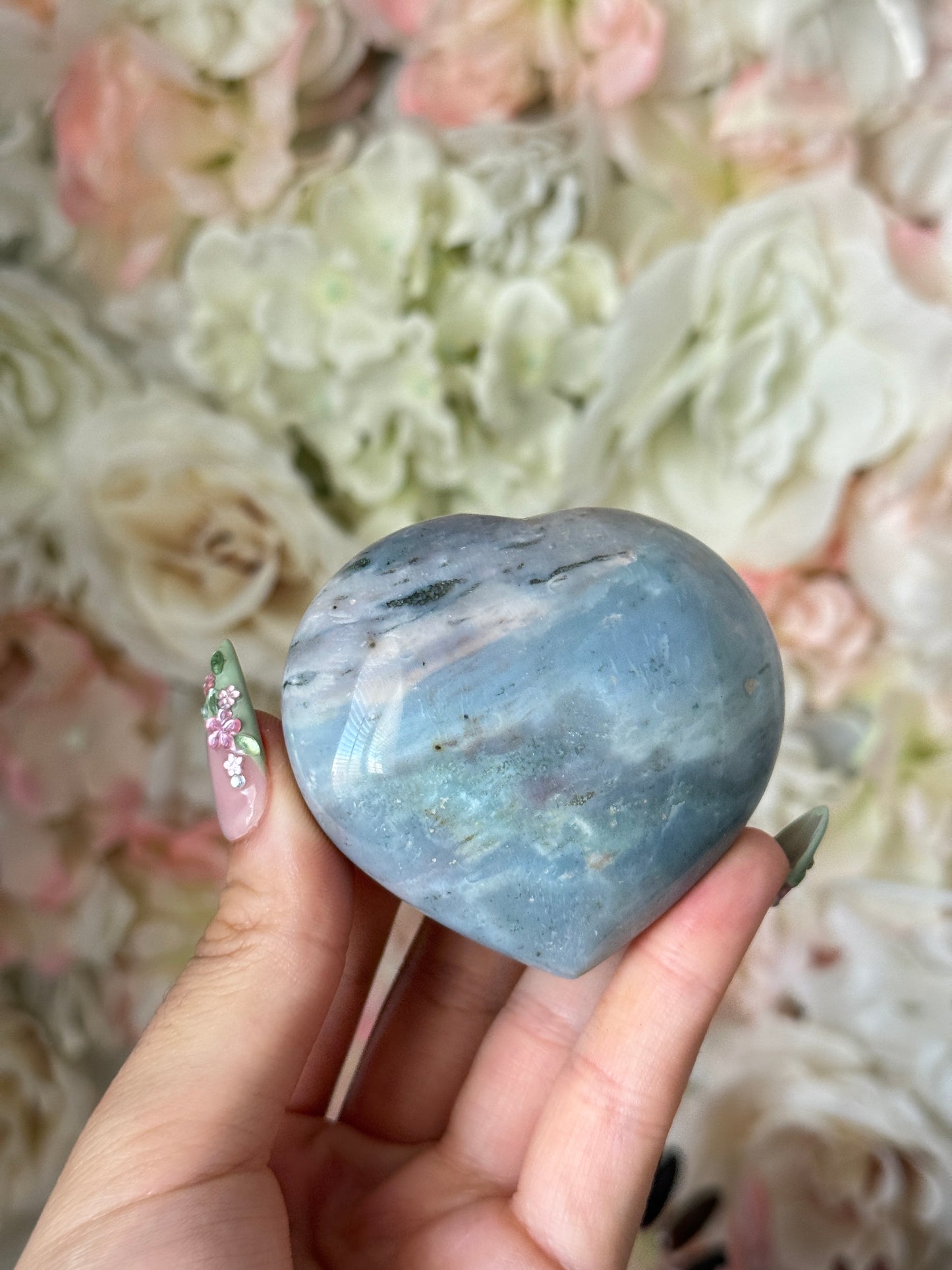 Breathtaking Baby Blue Sage Green Sea Jasper Heart