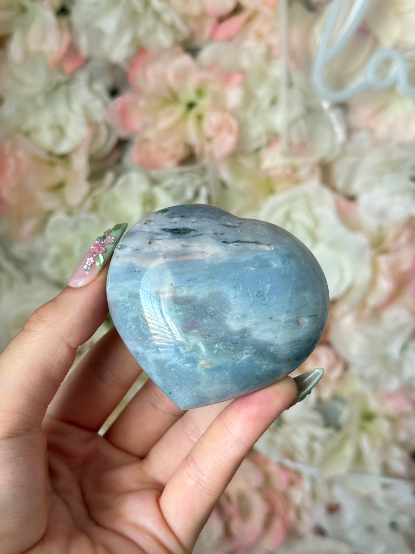 Breathtaking Baby Blue Sage Green Sea Jasper Heart