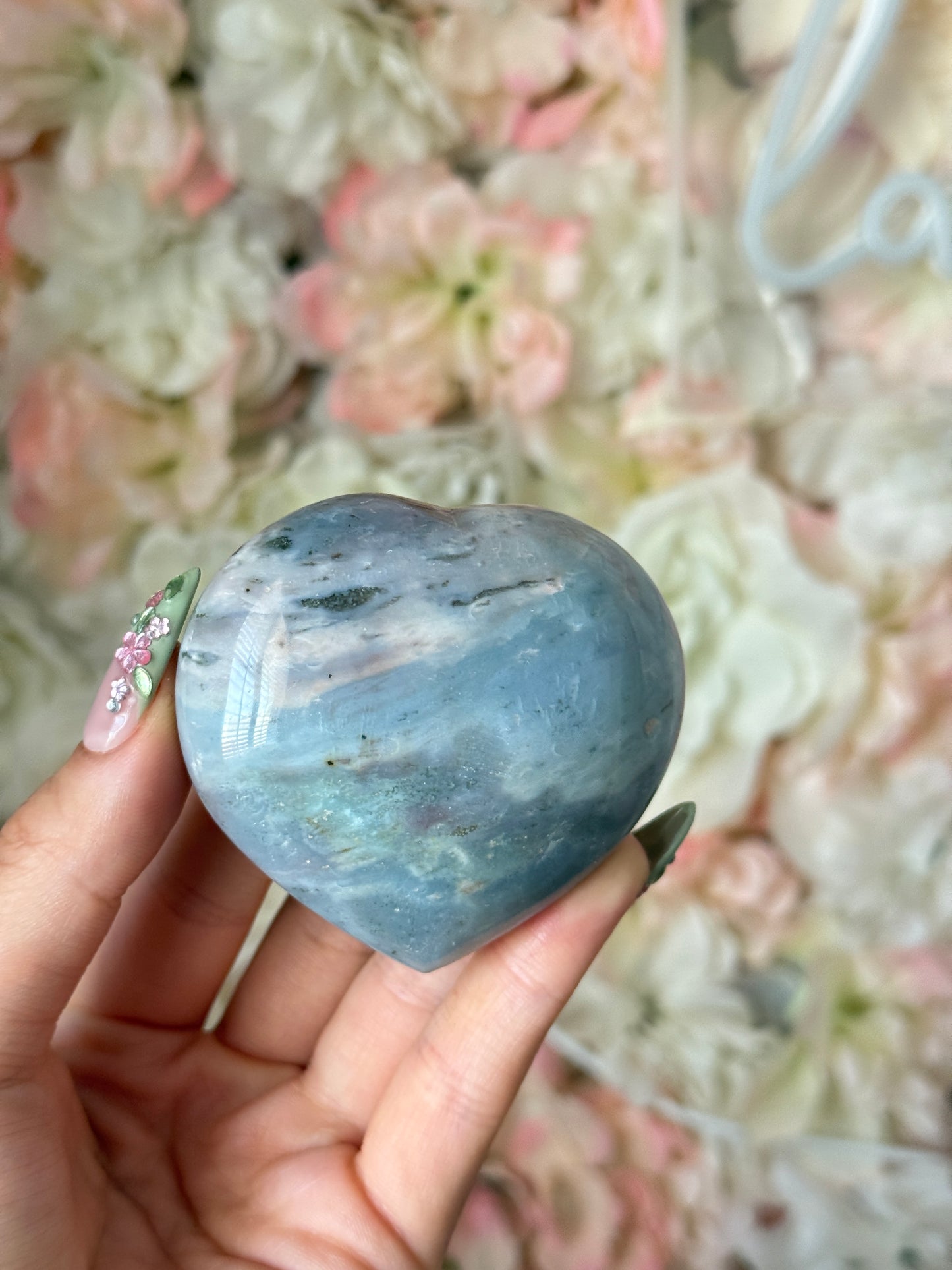 Breathtaking Baby Blue Sage Green Sea Jasper Heart