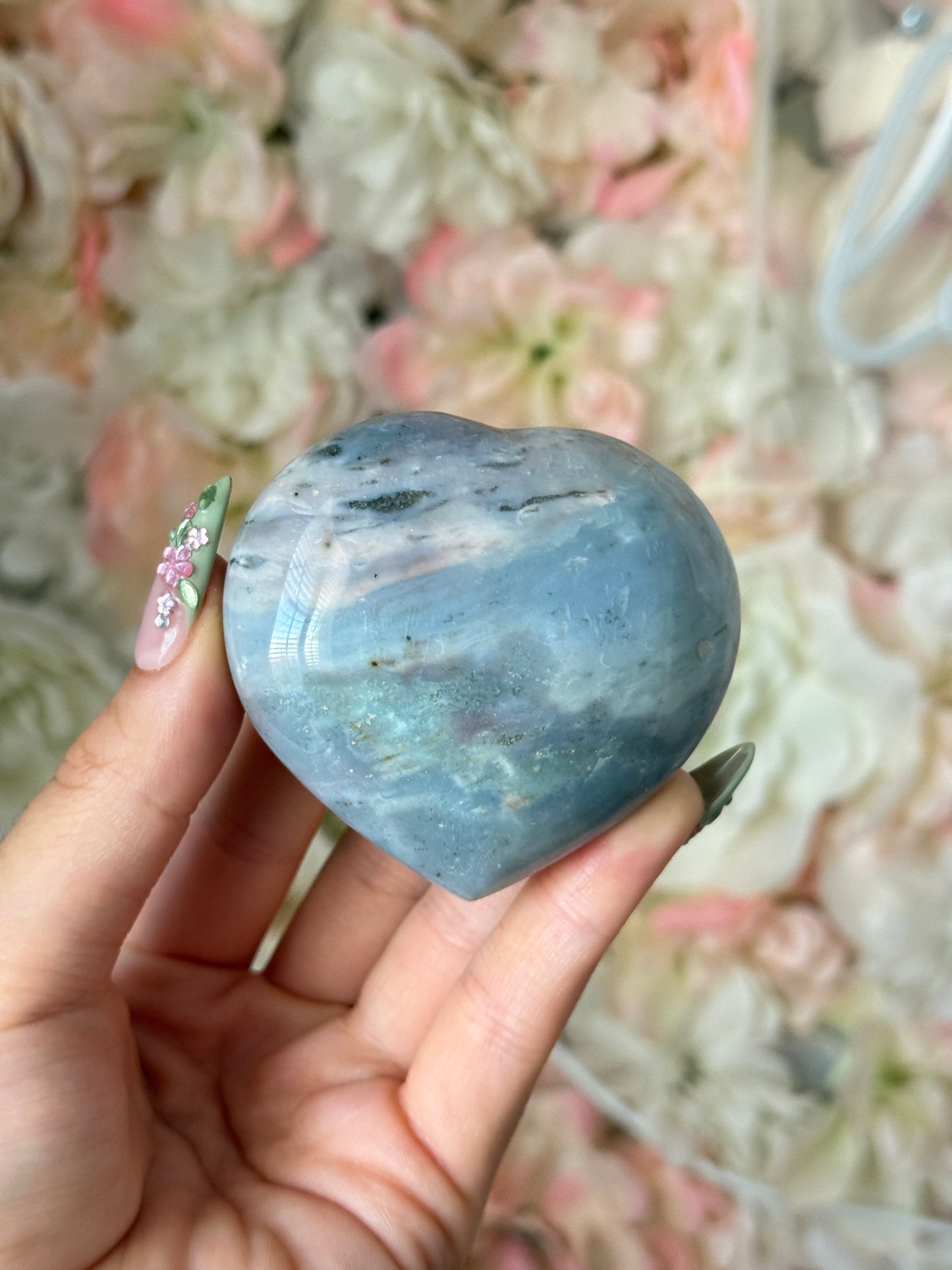Breathtaking Baby Blue Sage Green Sea Jasper Heart