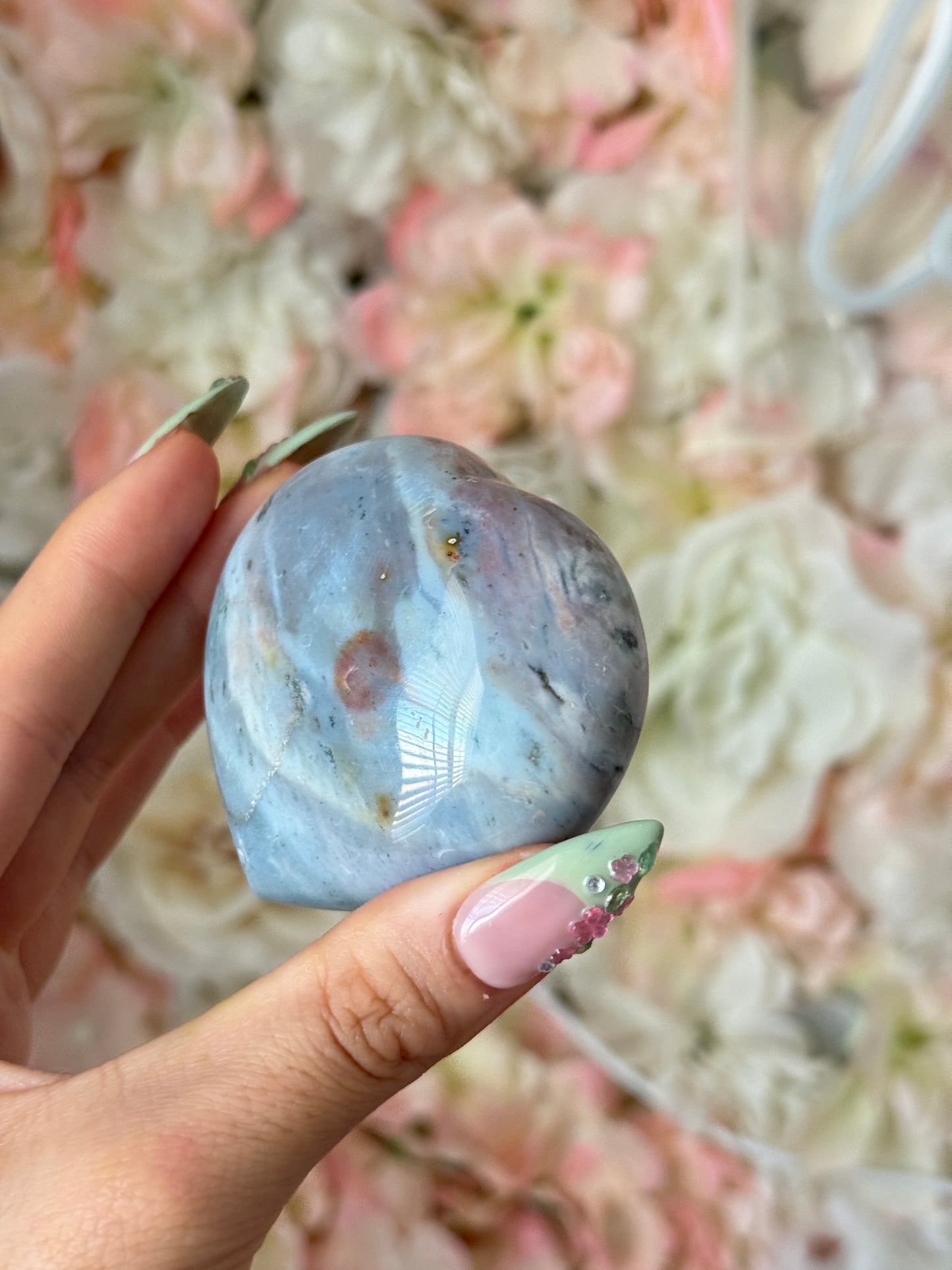 Breathtaking Baby Blue Sage Green Sea Jasper Heart