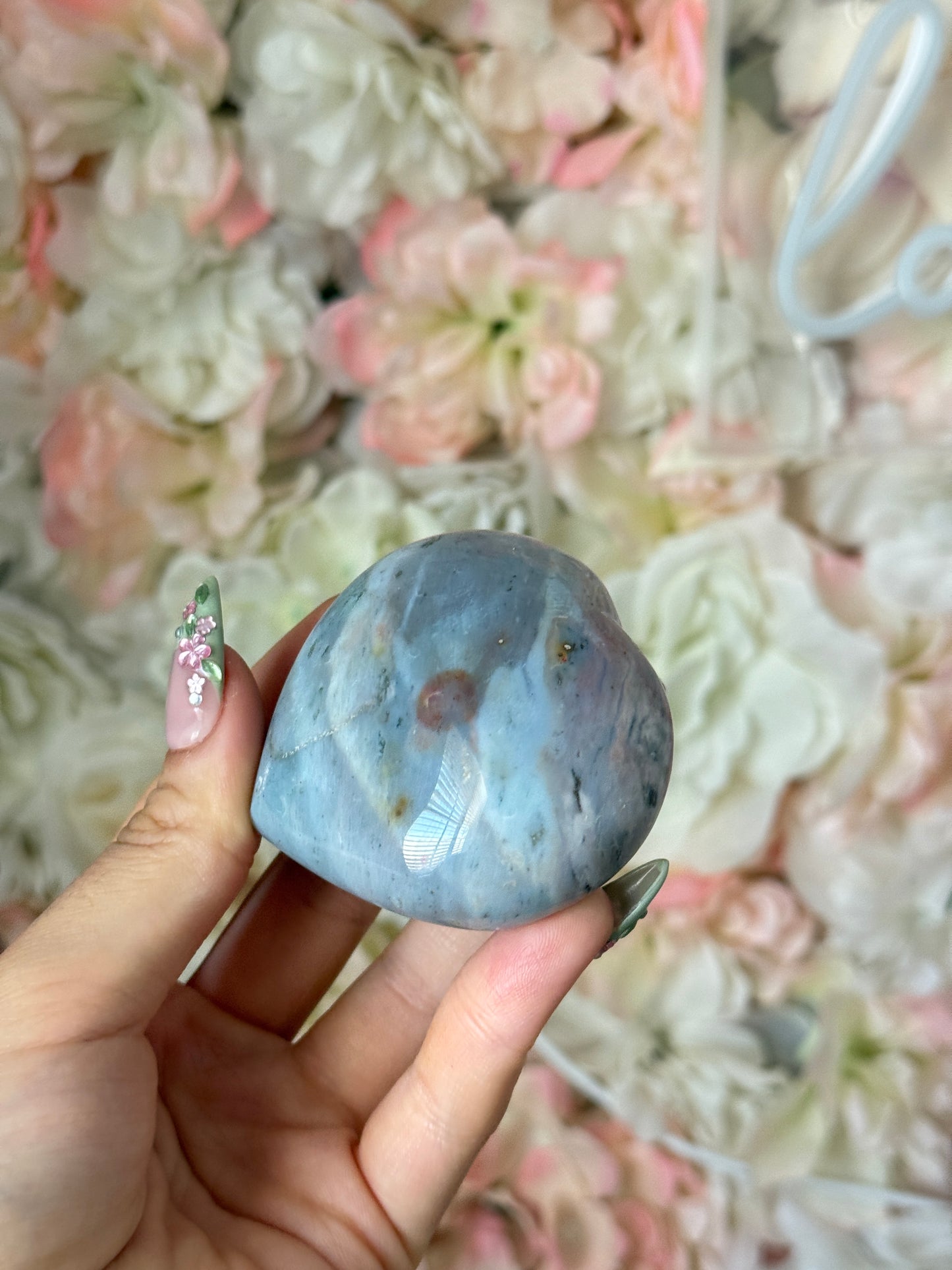 Breathtaking Baby Blue Sage Green Sea Jasper Heart