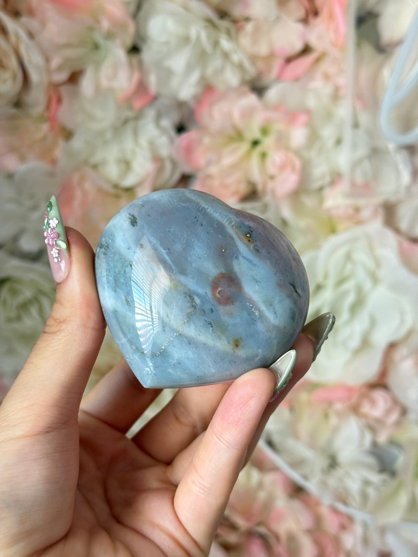 Breathtaking Baby Blue Sage Green Sea Jasper Heart