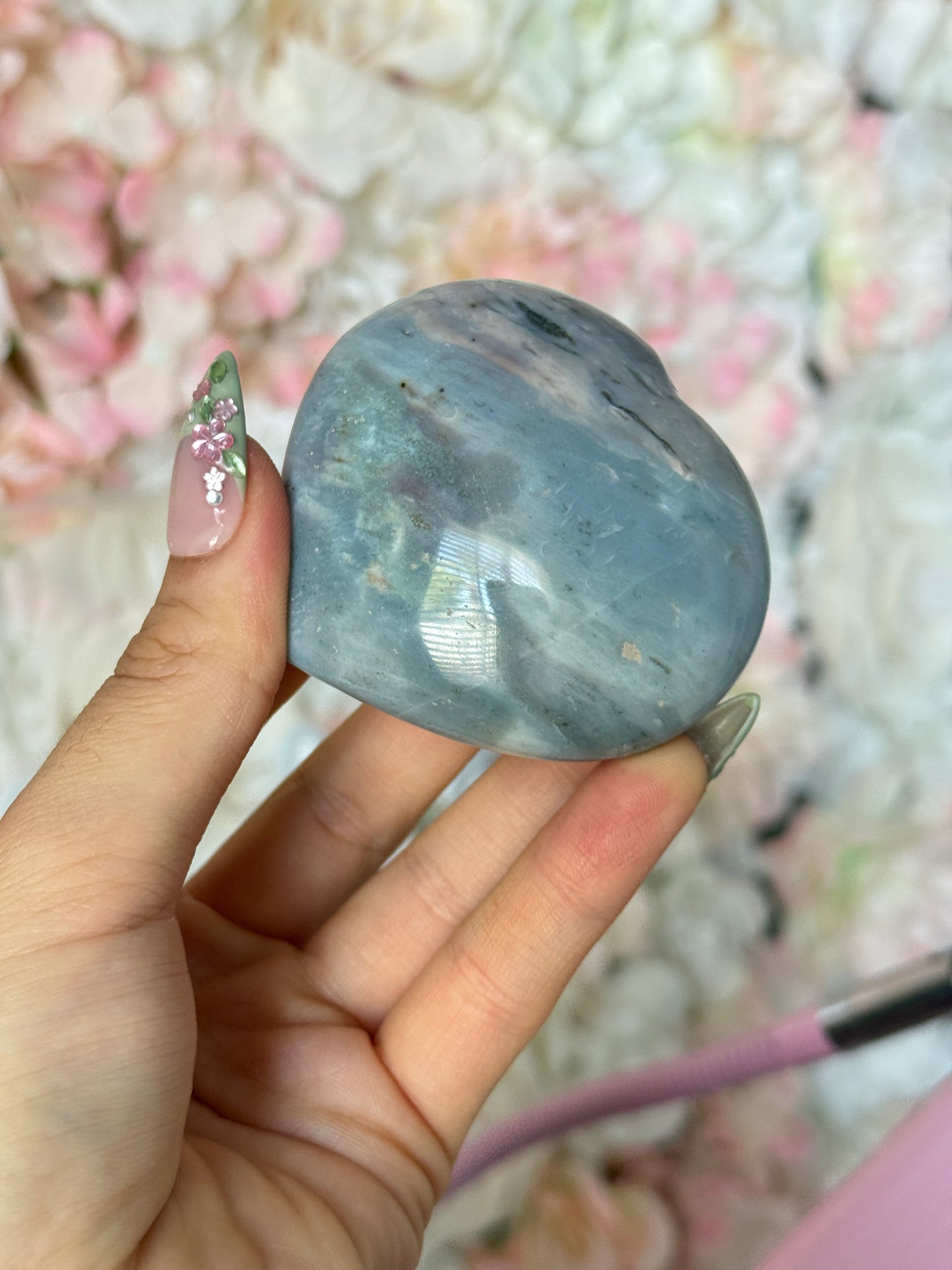 Breathtaking Baby Blue Sage Green Sea Jasper Heart