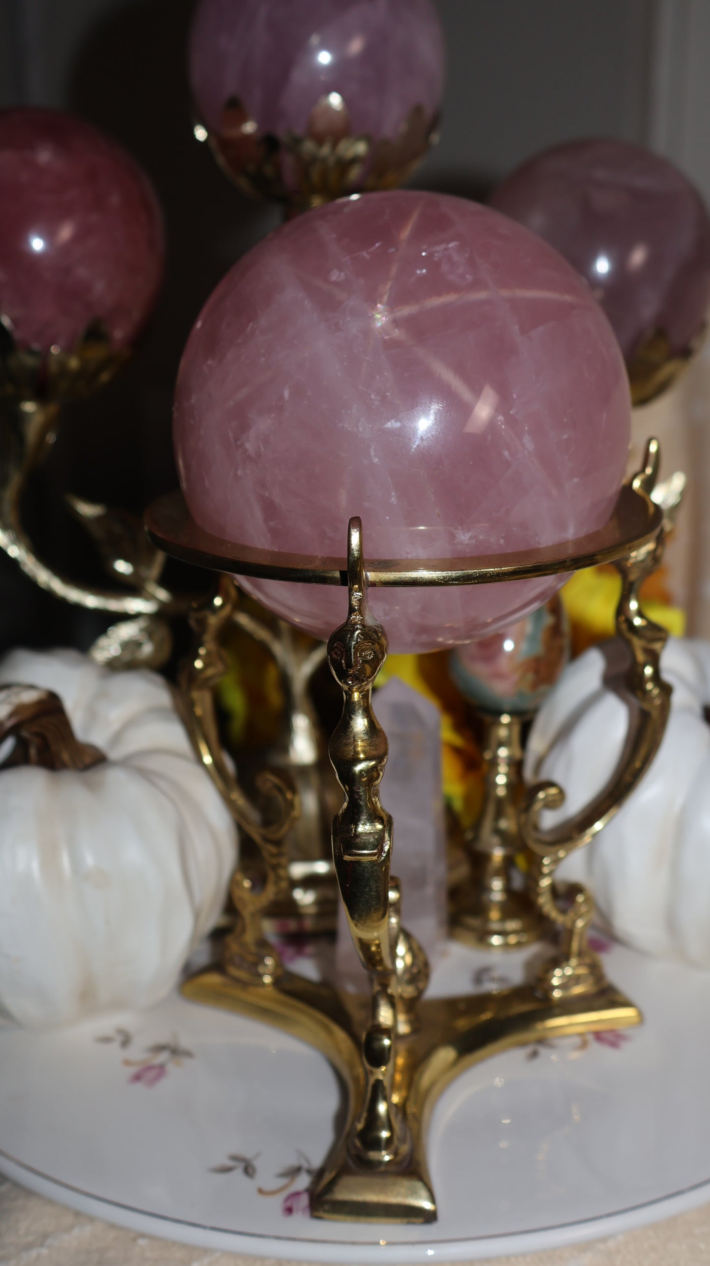 Wavy Golden Asterism Star Rose Quartz Sphere