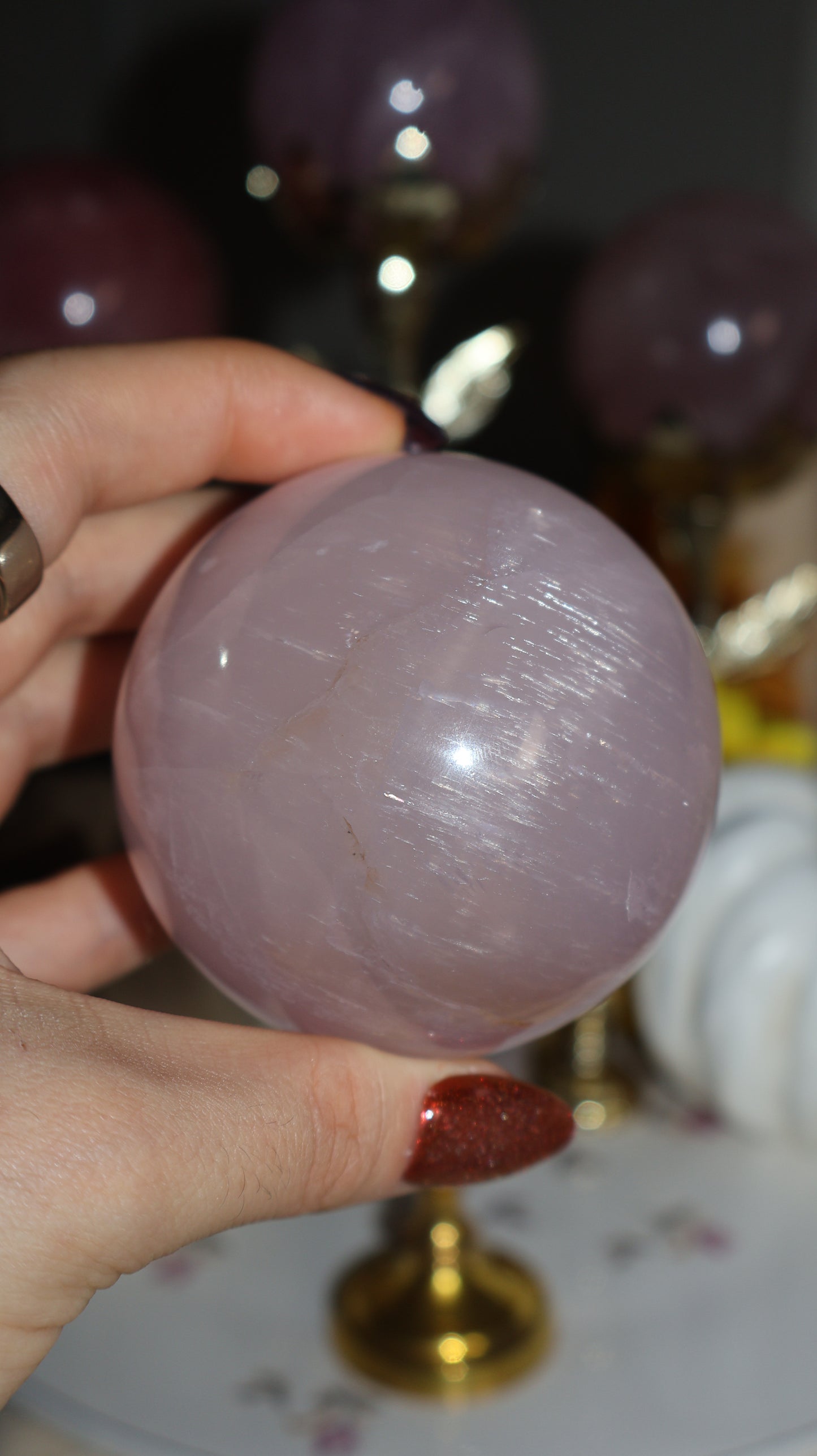 Mica, Glitter and Rutile Filled Lavender Star Rose Quartz Sphere✨