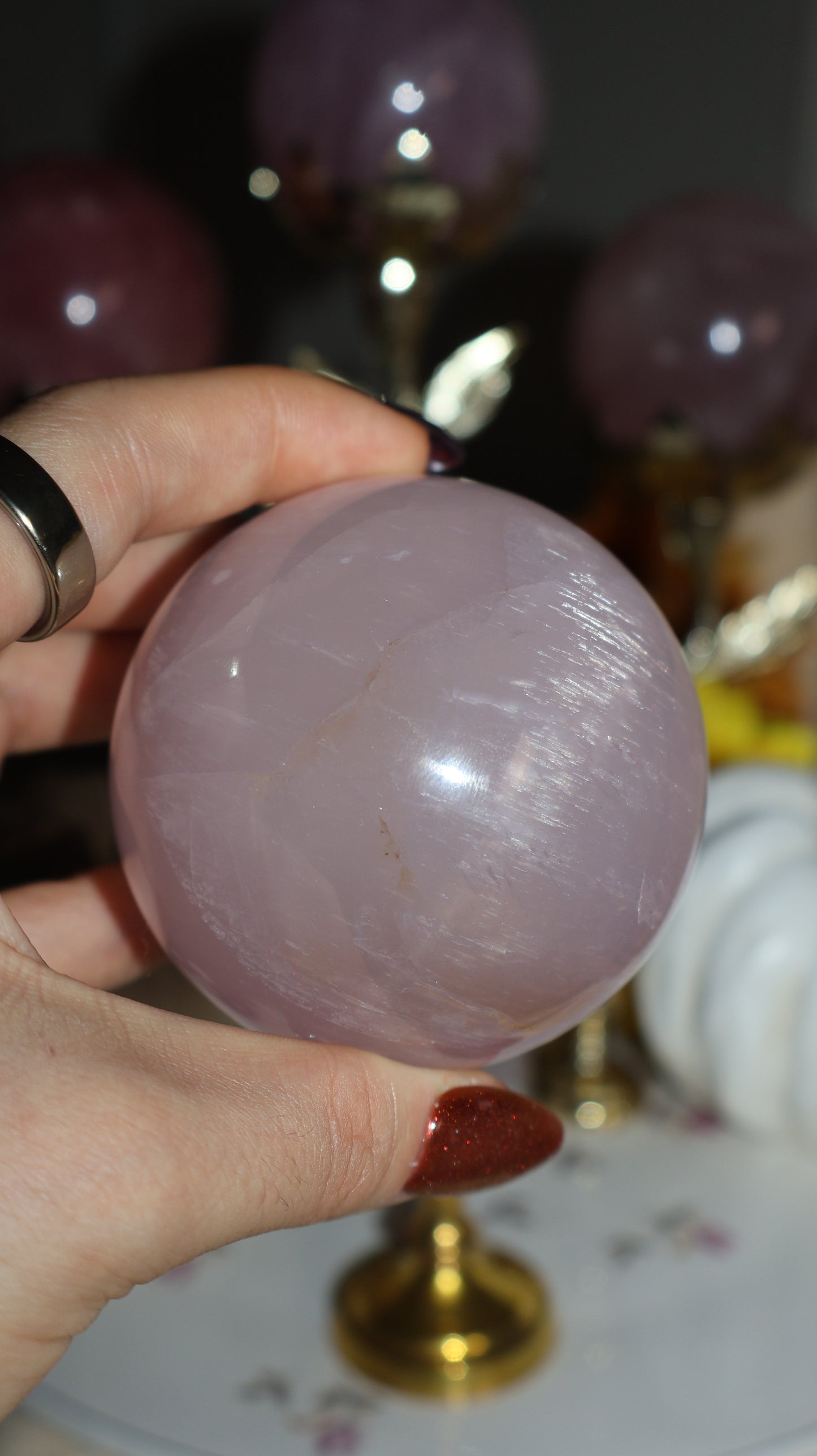Mica, Glitter and Rutile Filled Lavender Star Rose Quartz Sphere✨