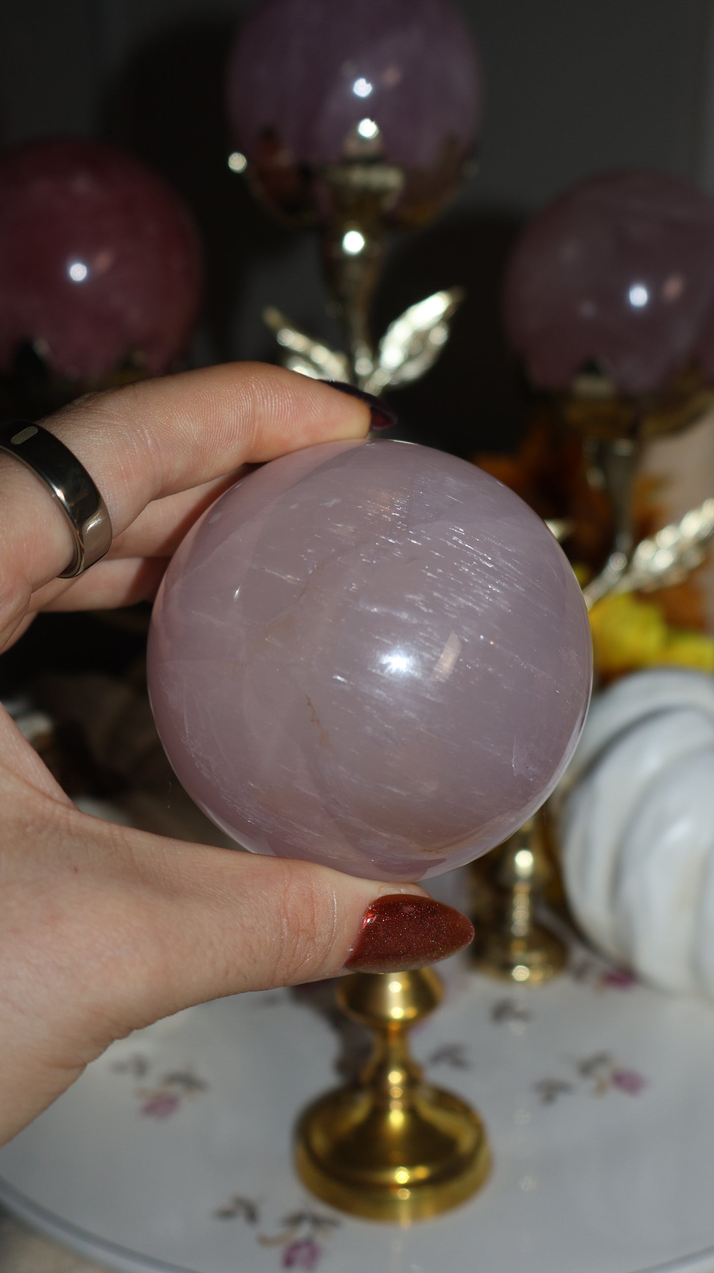 Mica, Glitter and Rutile Filled Lavender Star Rose Quartz Sphere✨