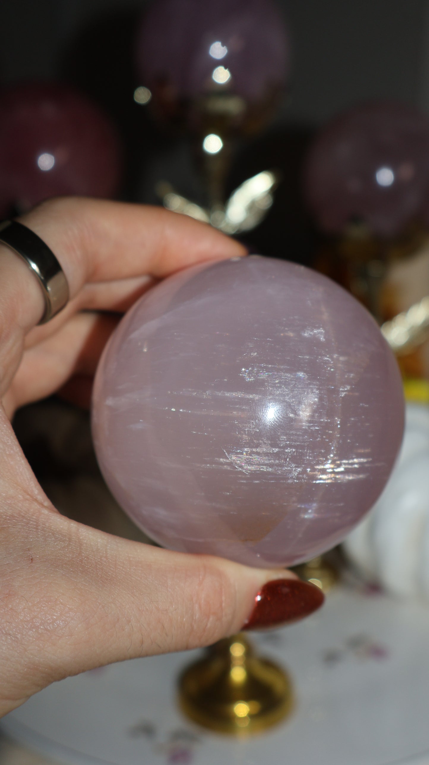 Mica, Glitter and Rutile Filled Lavender Star Rose Quartz Sphere✨