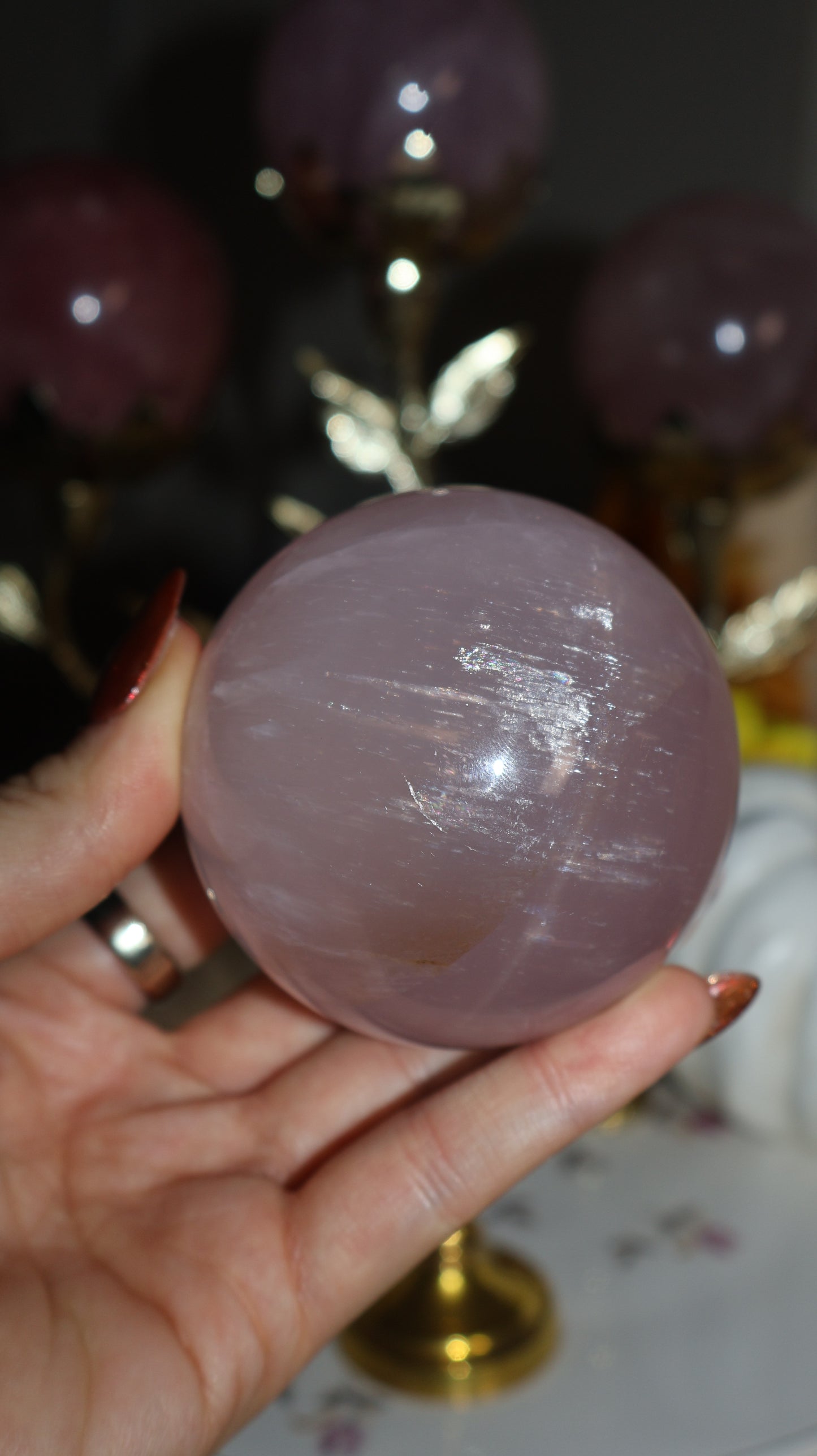 Mica, Glitter and Rutile Filled Lavender Star Rose Quartz Sphere✨