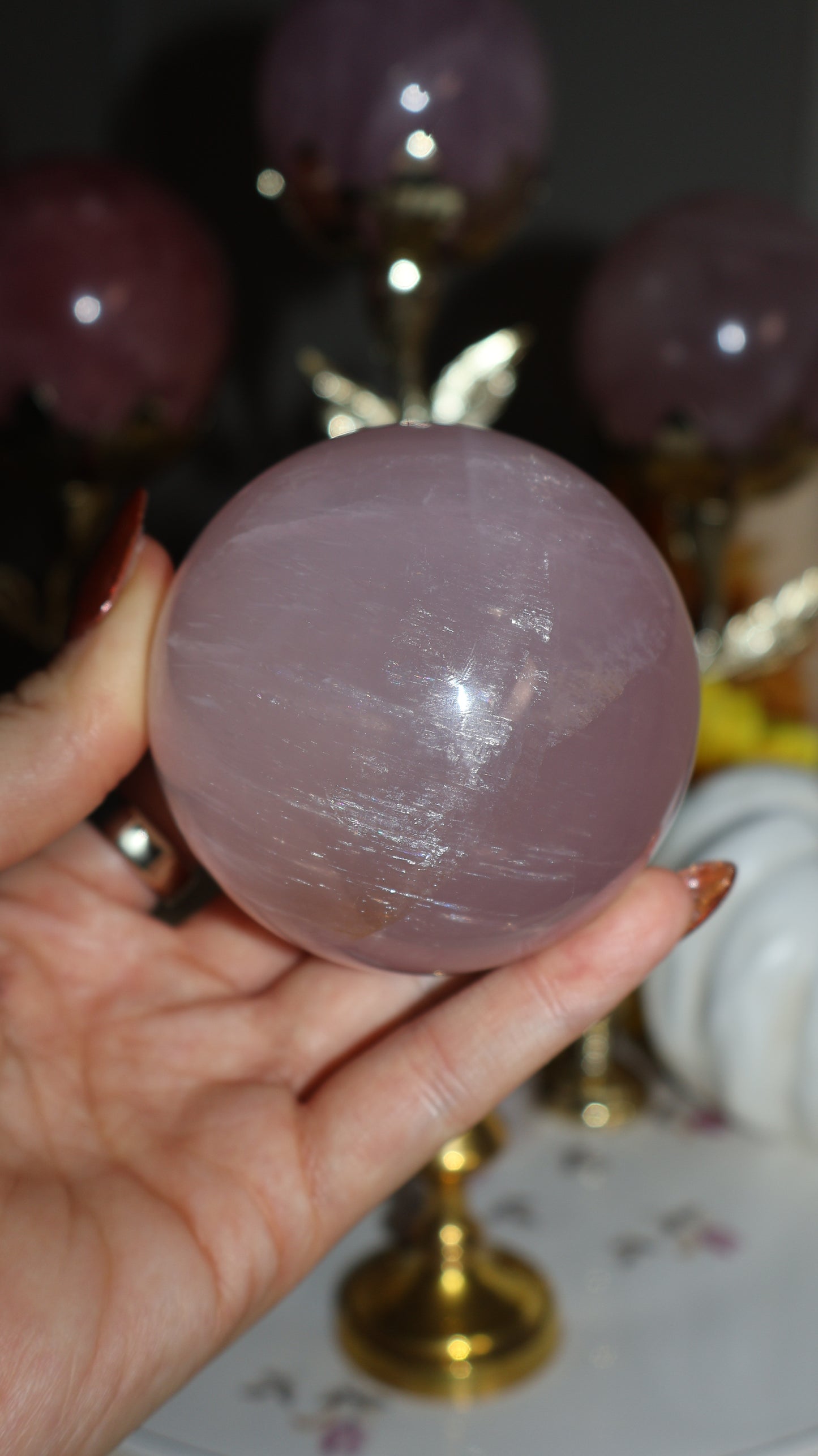 Mica, Glitter and Rutile Filled Lavender Star Rose Quartz Sphere✨