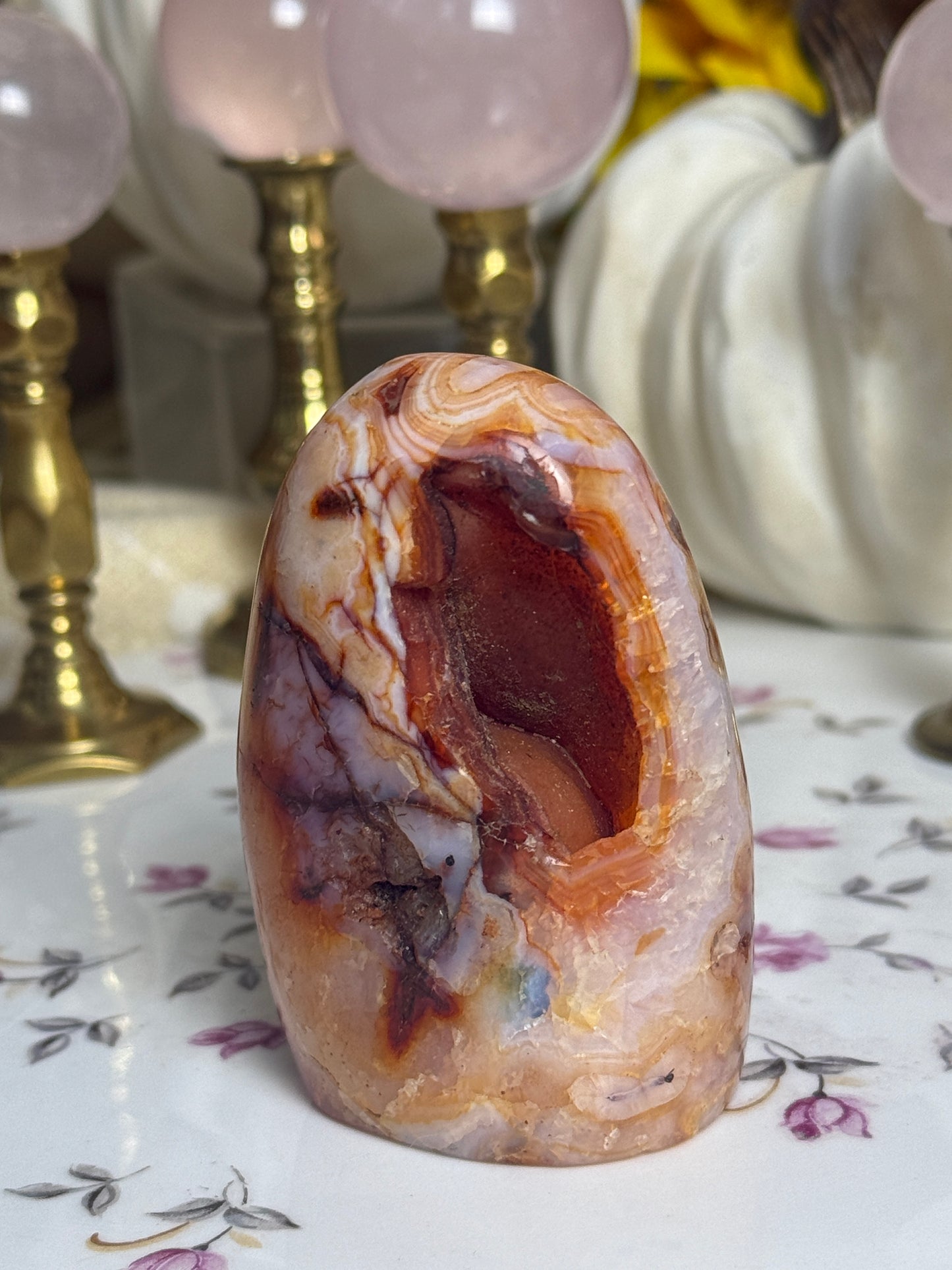 Glowing Moss Agate Included Peachy Carnelian Freeform