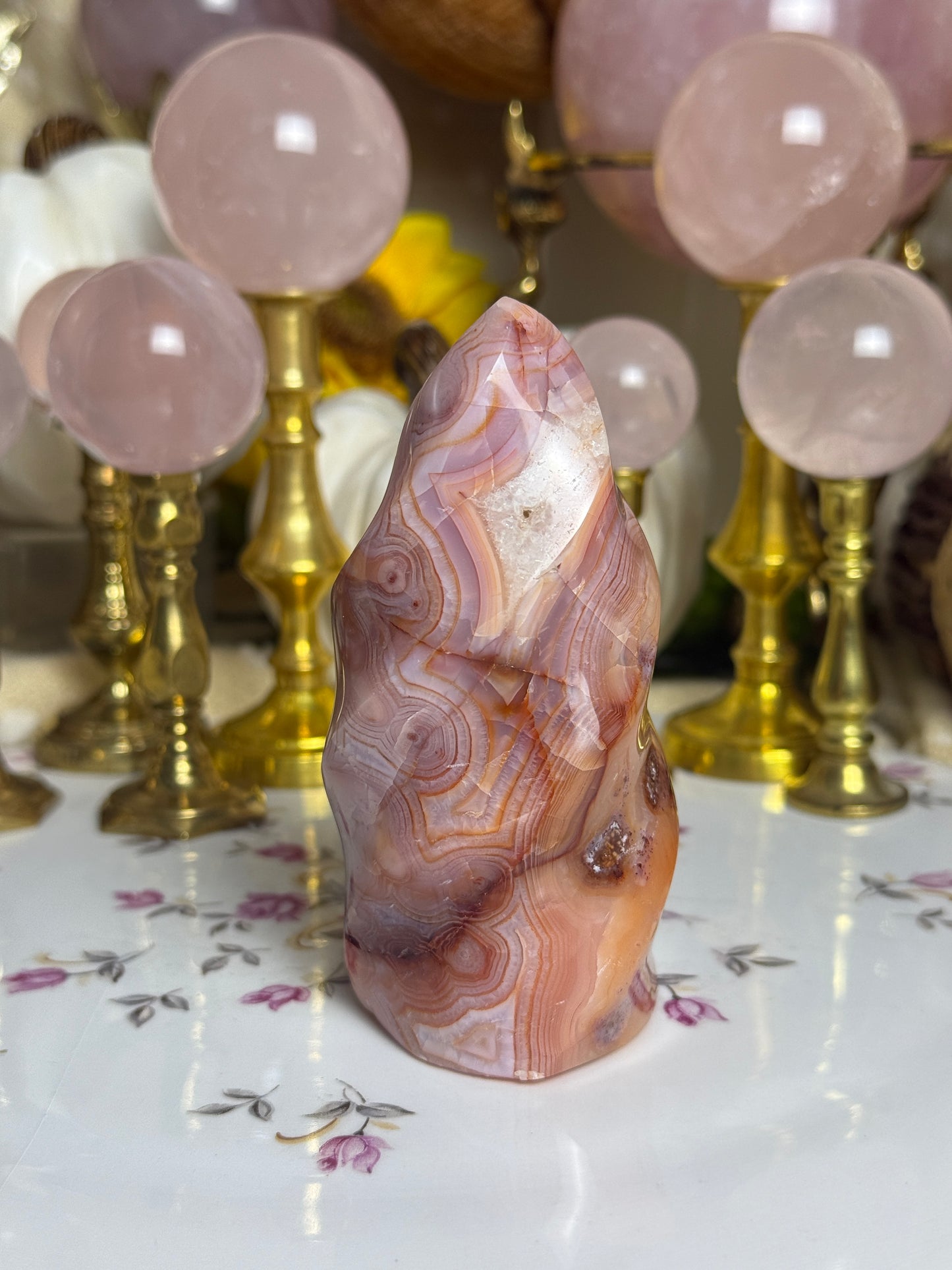 UNREAL Banded Pastel Peachy Pink Carnelian Flame