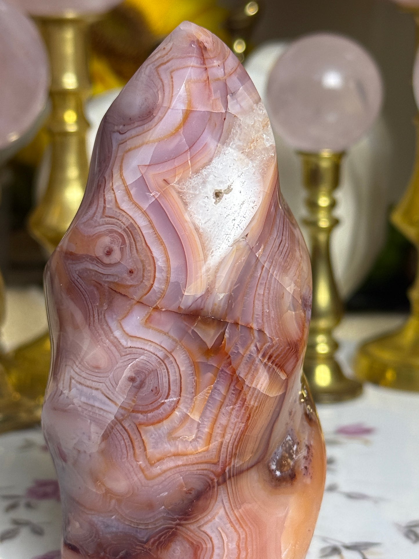UNREAL Banded Pastel Peachy Pink Carnelian Flame