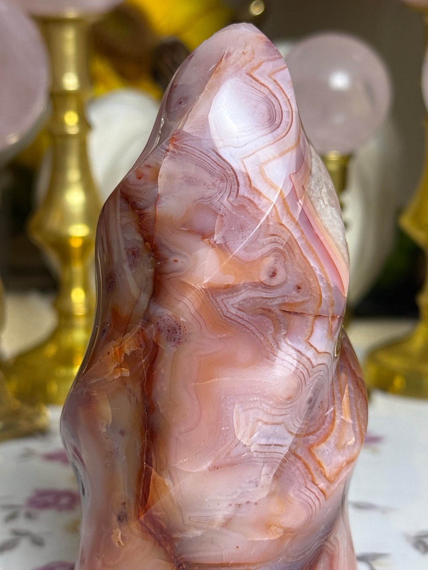 UNREAL Banded Pastel Peachy Pink Carnelian Flame