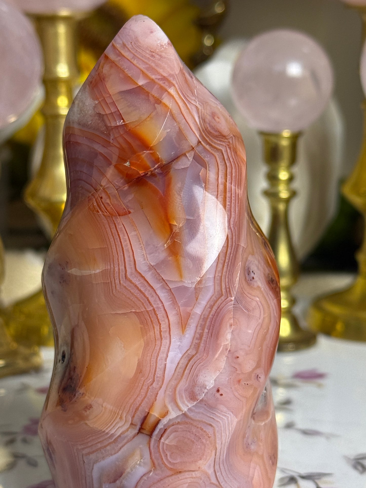 UNREAL Banded Pastel Peachy Pink Carnelian Flame