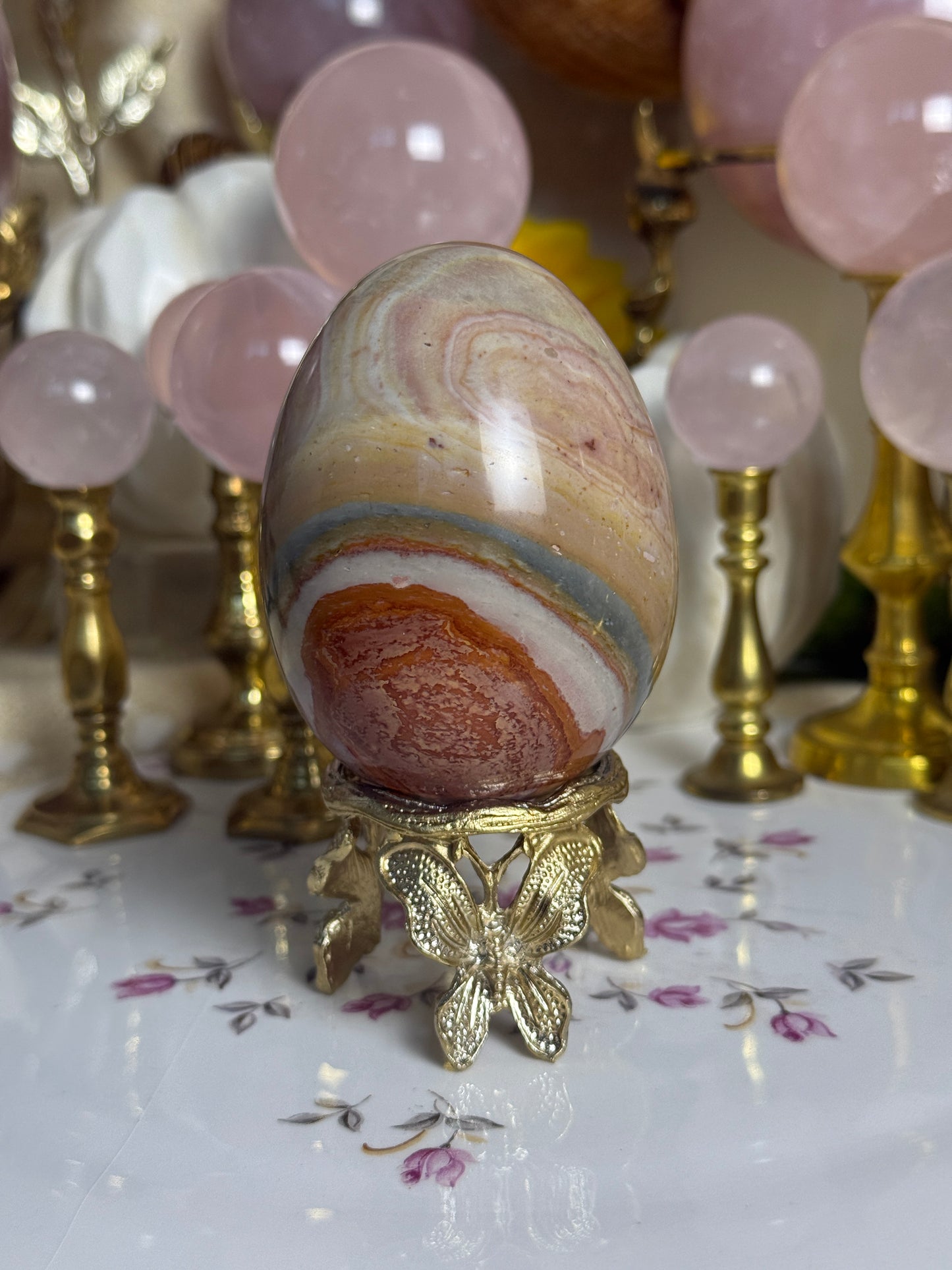 Raspberry Sage Toned Polychrome Jasper Egg 🎀 (stand included)
