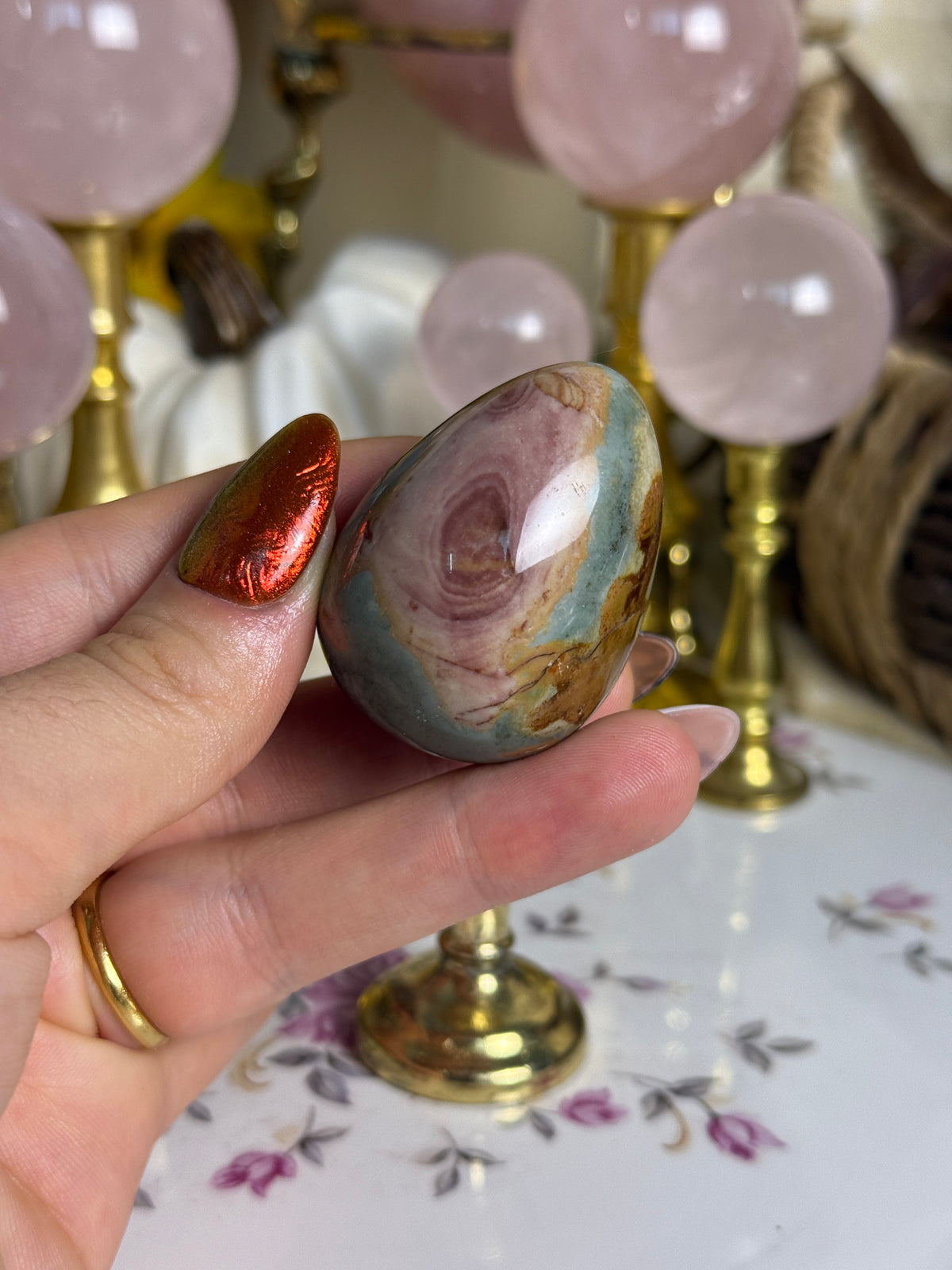 Swirly Pink Toned Polychrome Jasper Mini Egg 🎀
