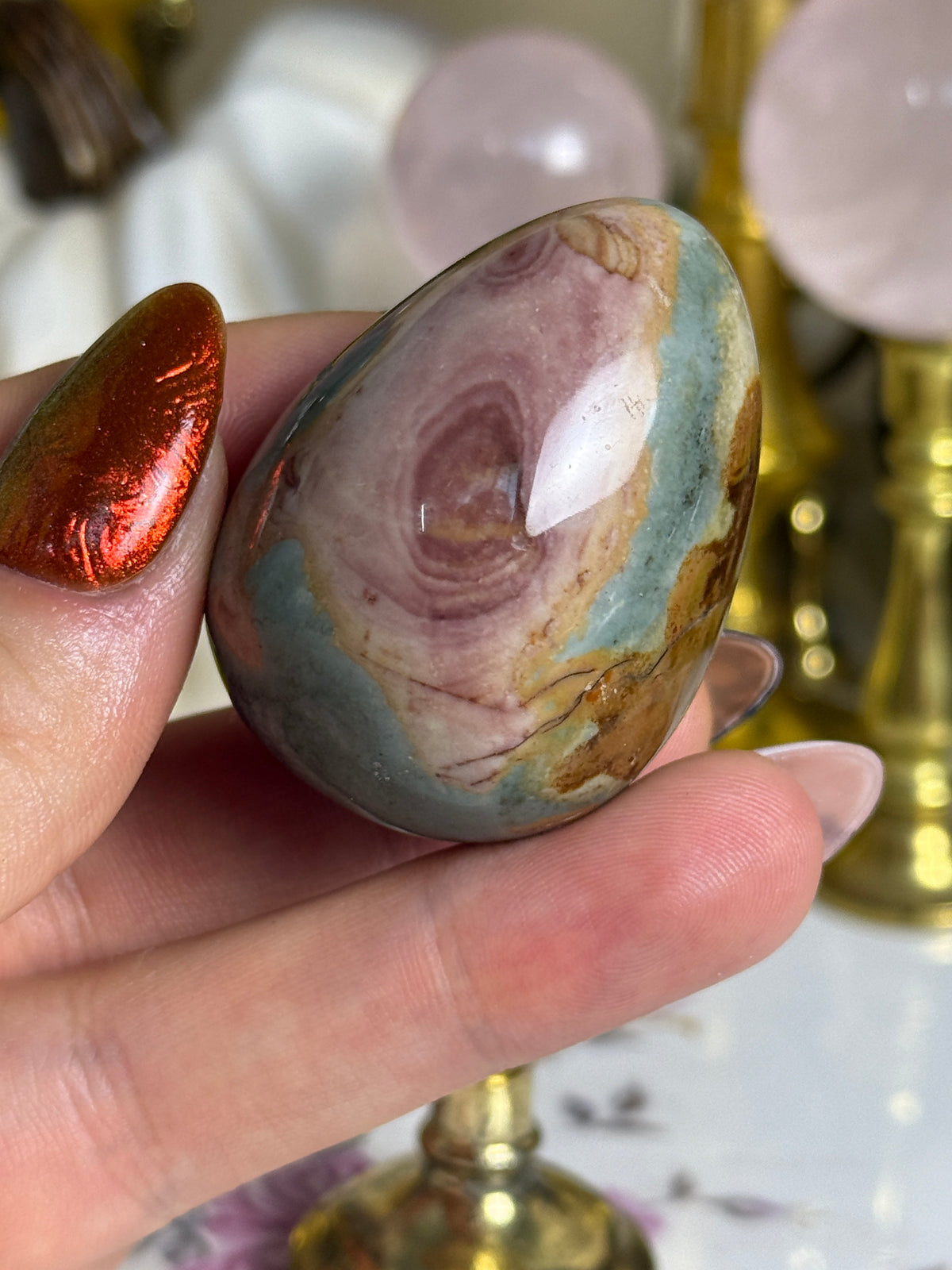 Swirly Pink Toned Polychrome Jasper Mini Egg 🎀