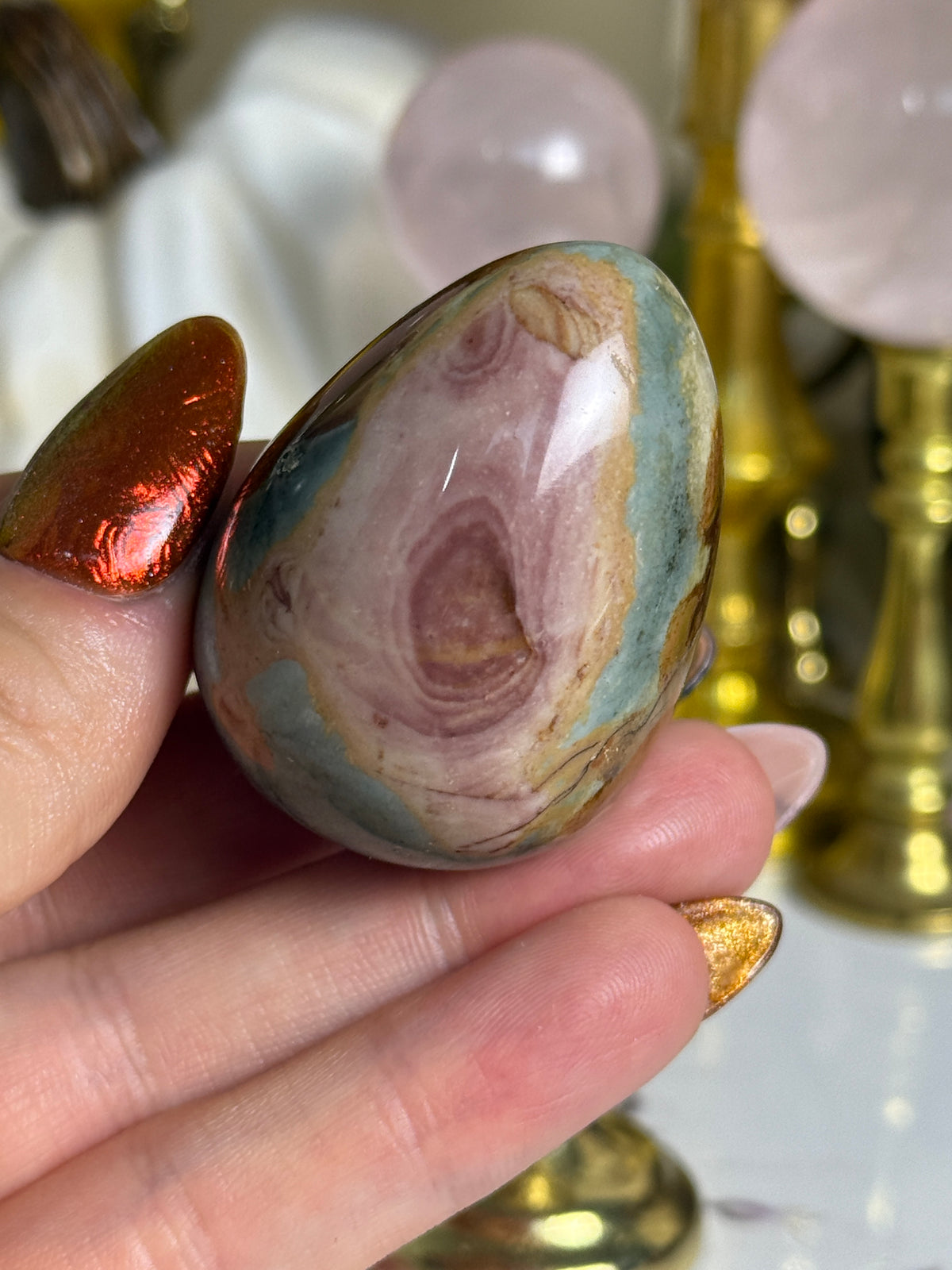 Swirly Pink Toned Polychrome Jasper Mini Egg 🎀