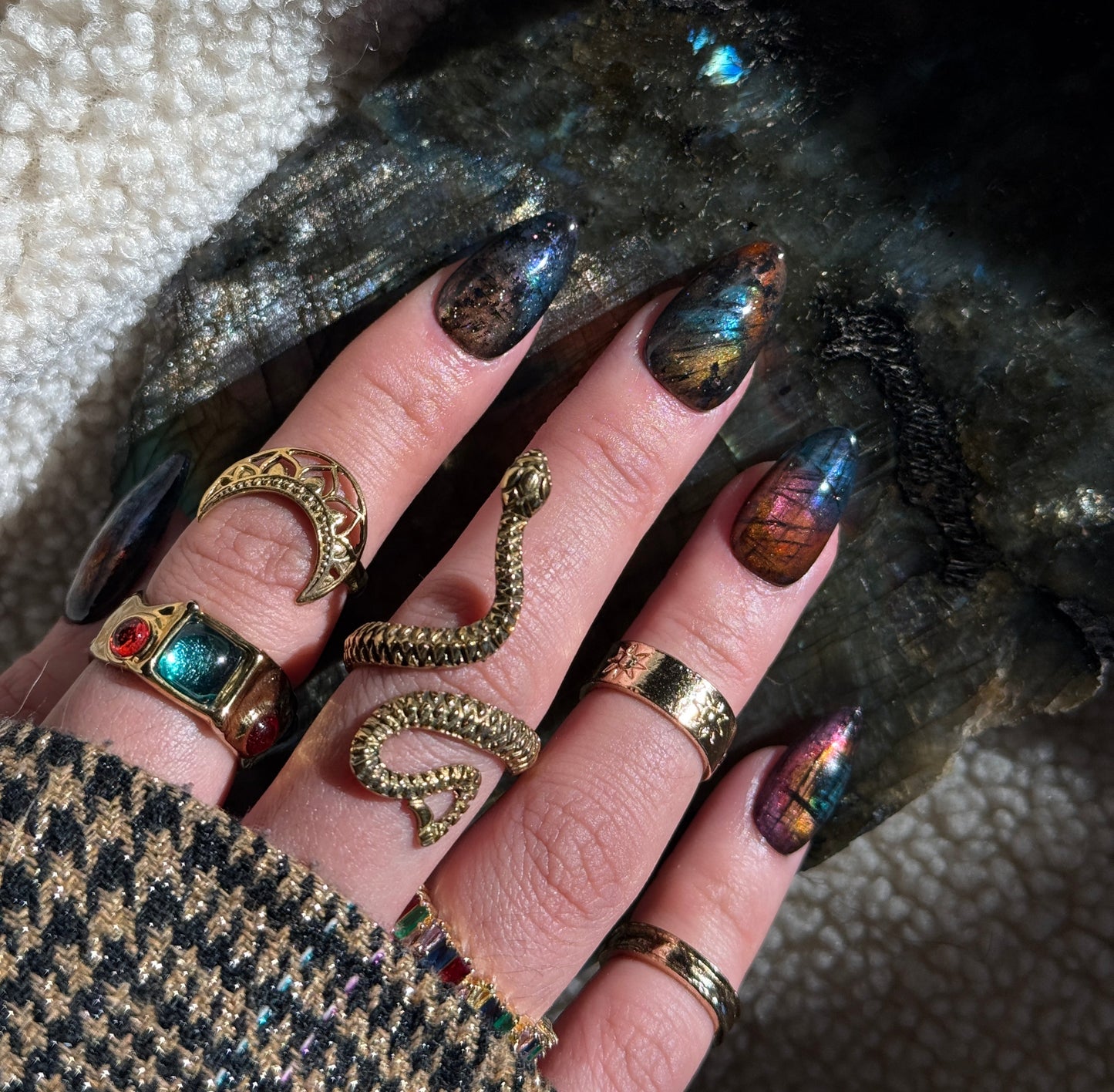 Rainbow Labradorite Inspired Reusable Press on Nails