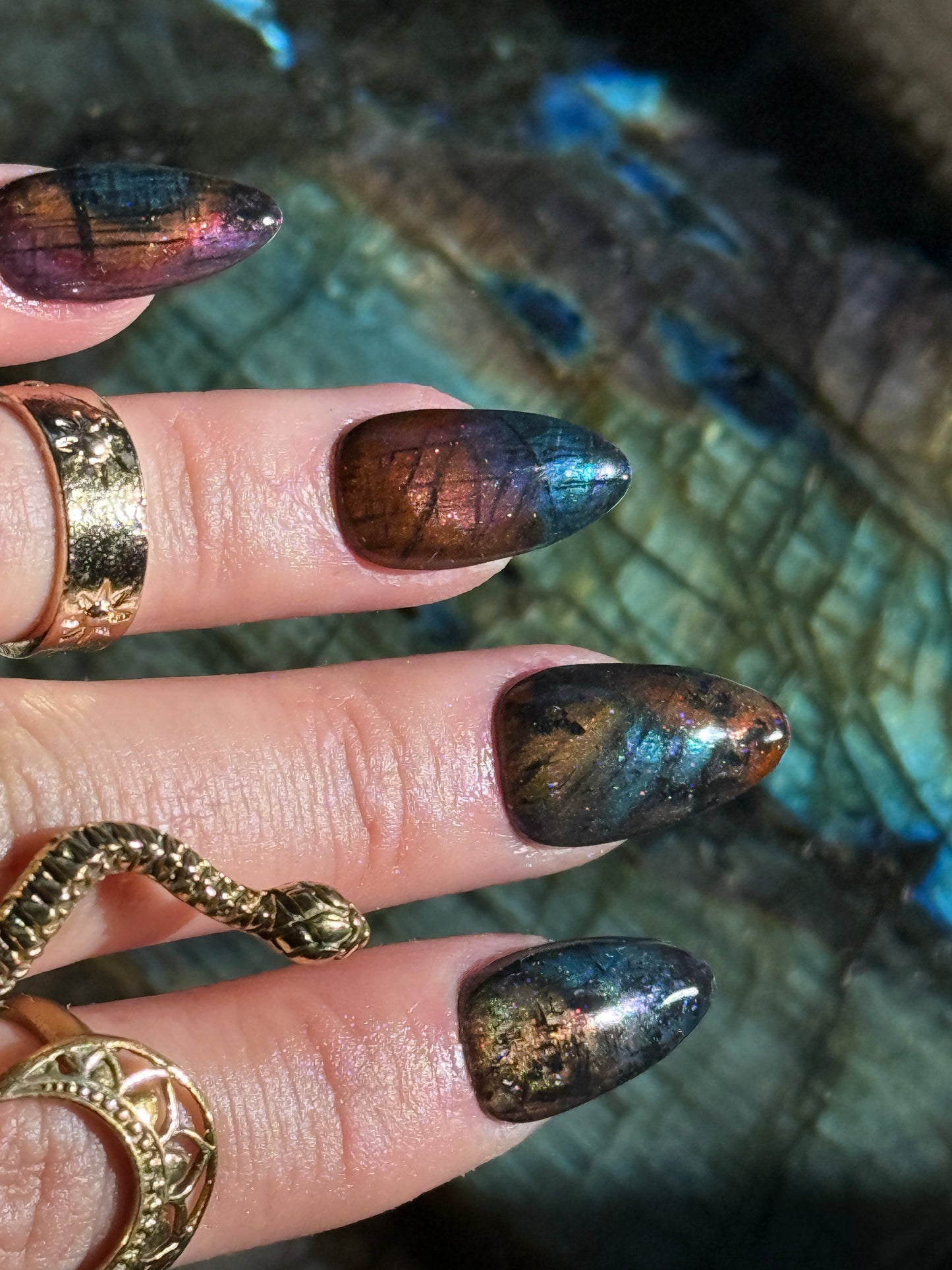 Rainbow Labradorite Inspired Reusable Press on Nails