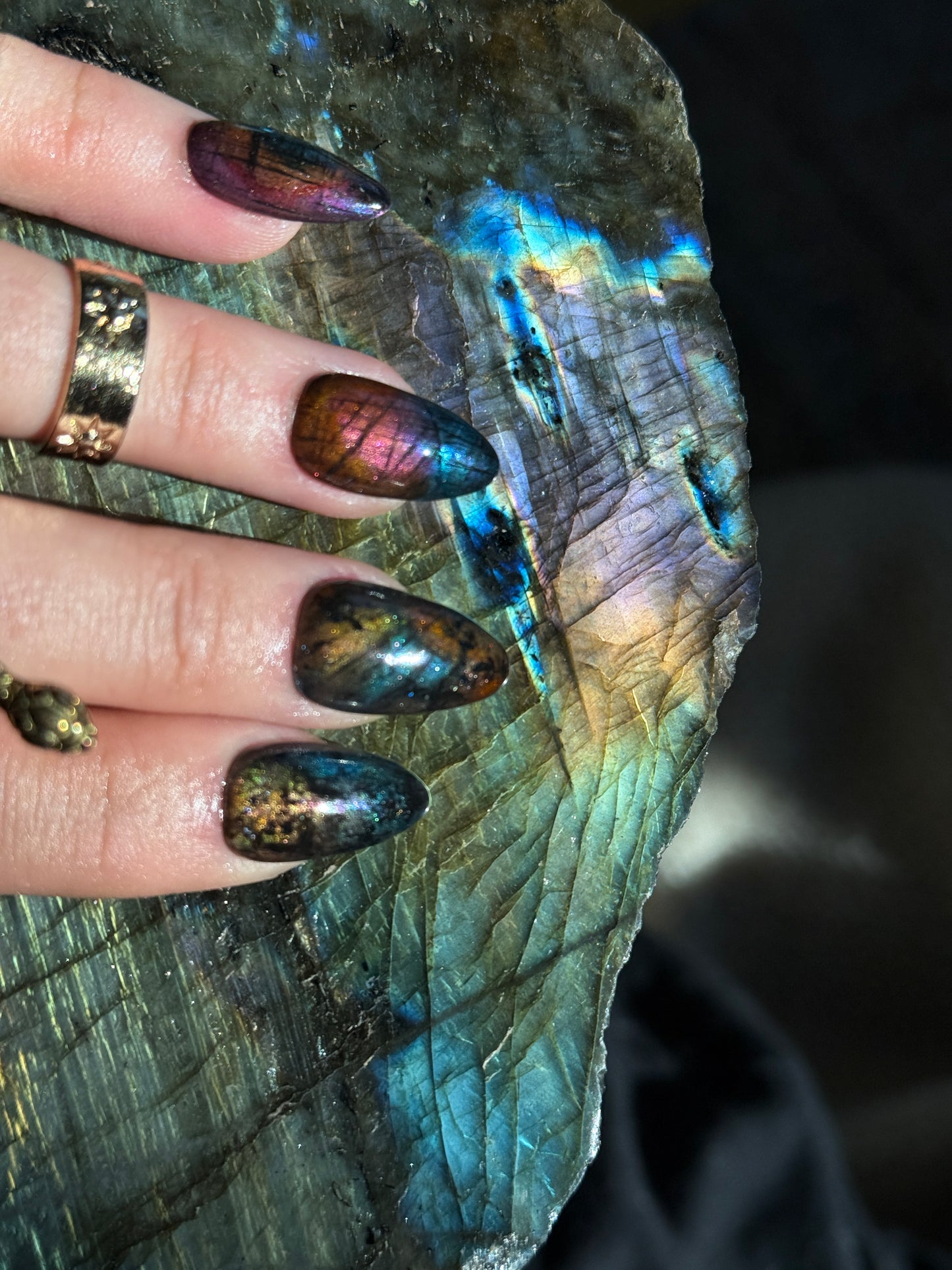 Rainbow Labradorite Inspired Reusable Press on Nails