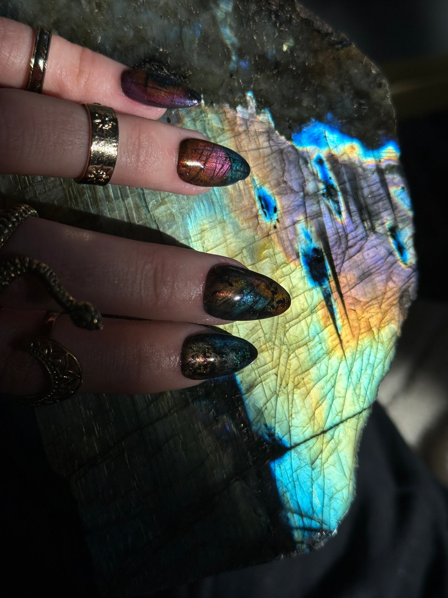 Rainbow Labradorite Inspired Reusable Press on Nails
