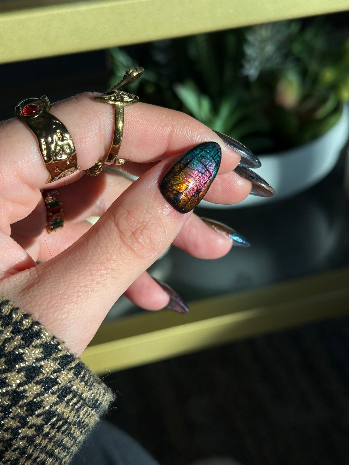 Rainbow Labradorite Inspired Reusable Press on Nails