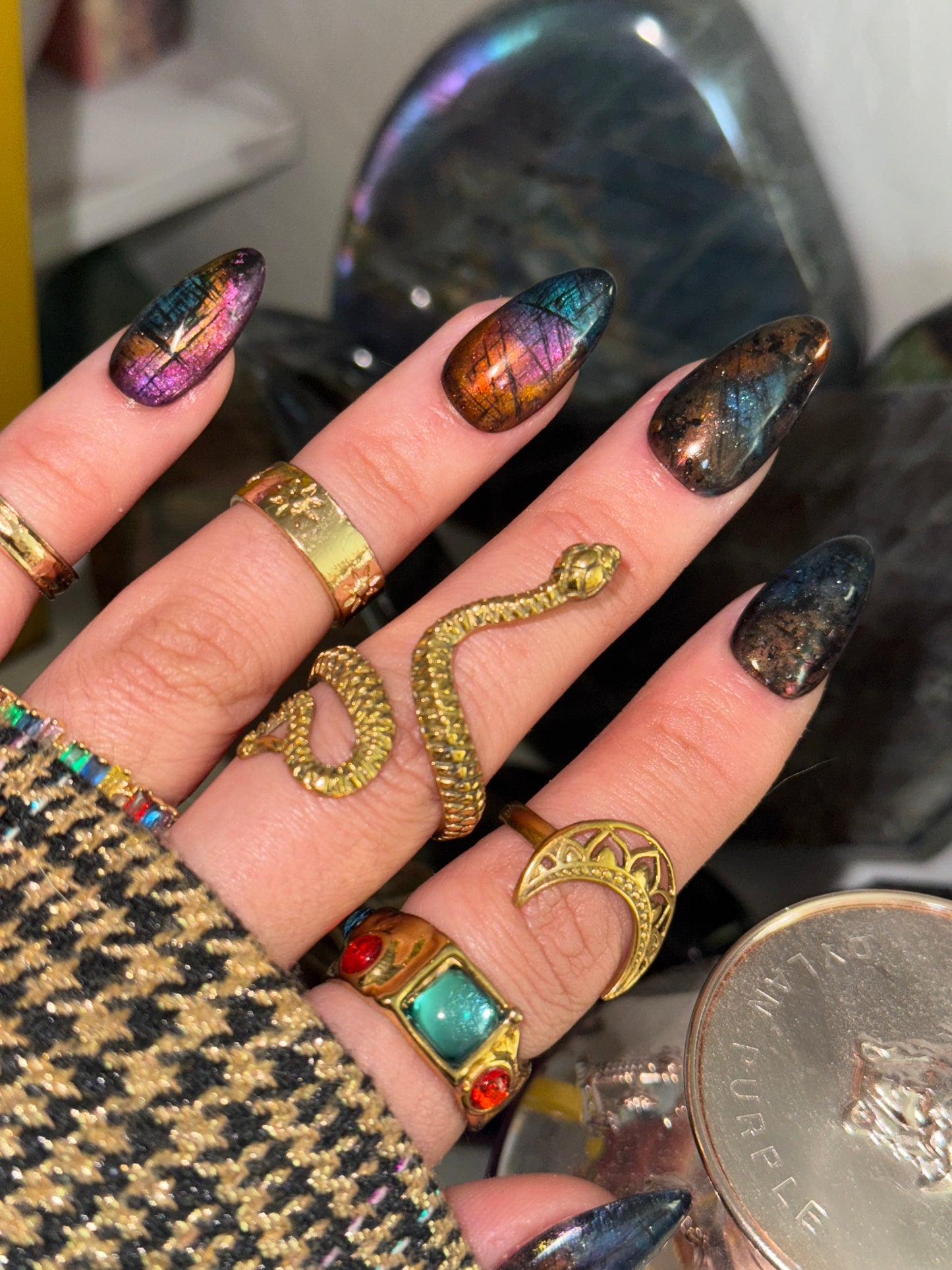 Rainbow Labradorite Inspired Reusable Press on Nails