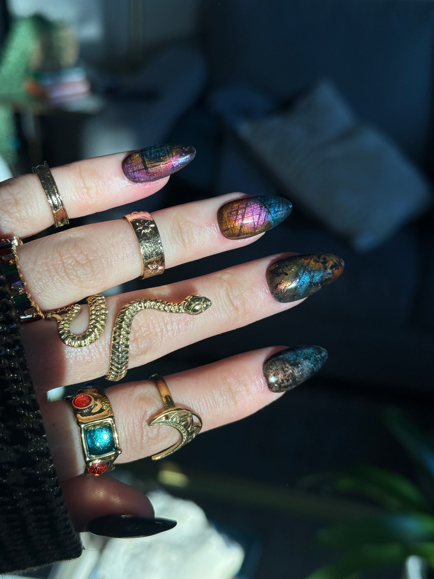 Rainbow Labradorite Inspired Reusable Press on Nails