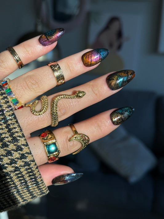 Rainbow Labradorite Inspired Reusable Press on Nails