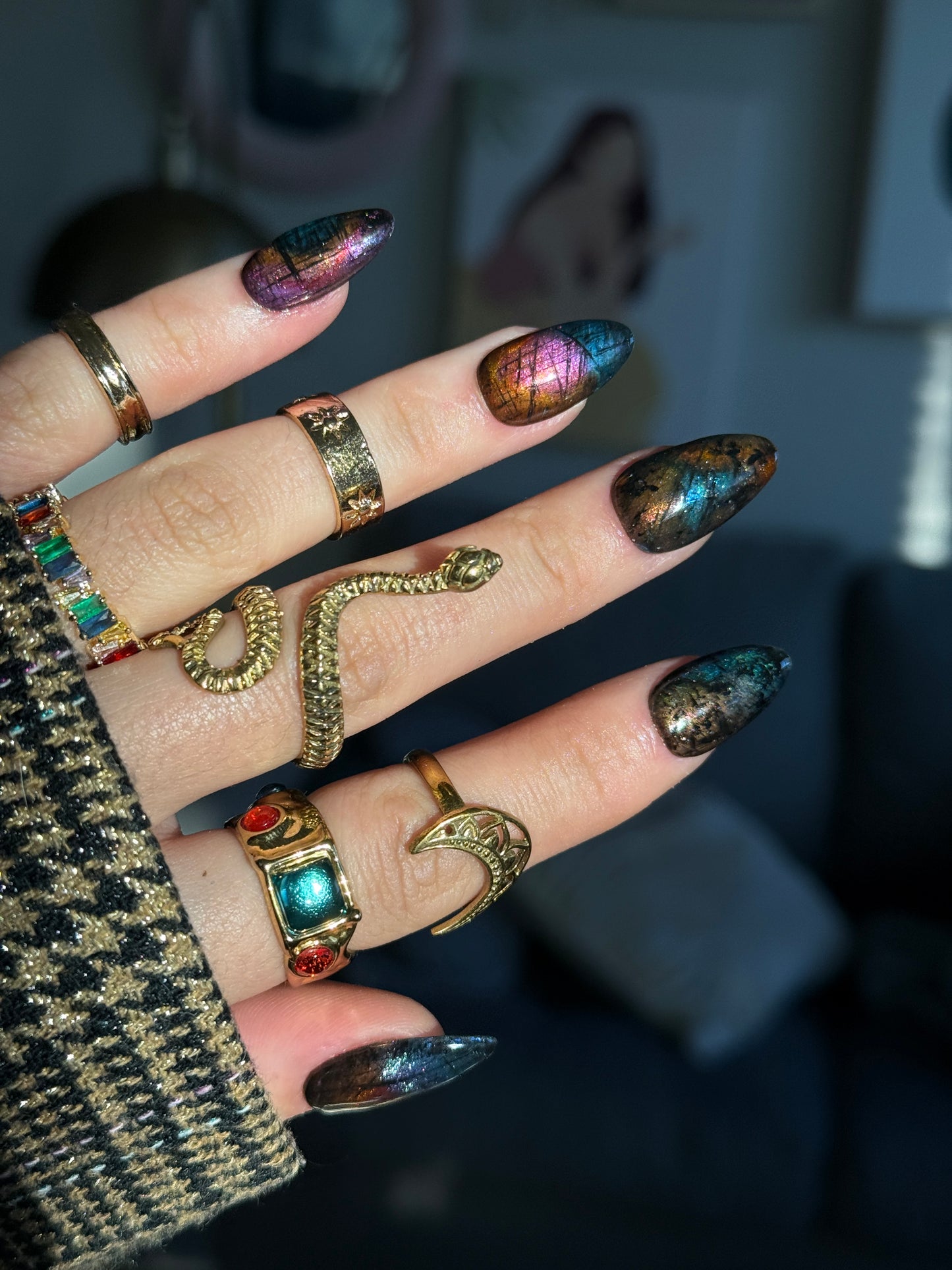 Rainbow Labradorite Inspired Reusable Press on Nails