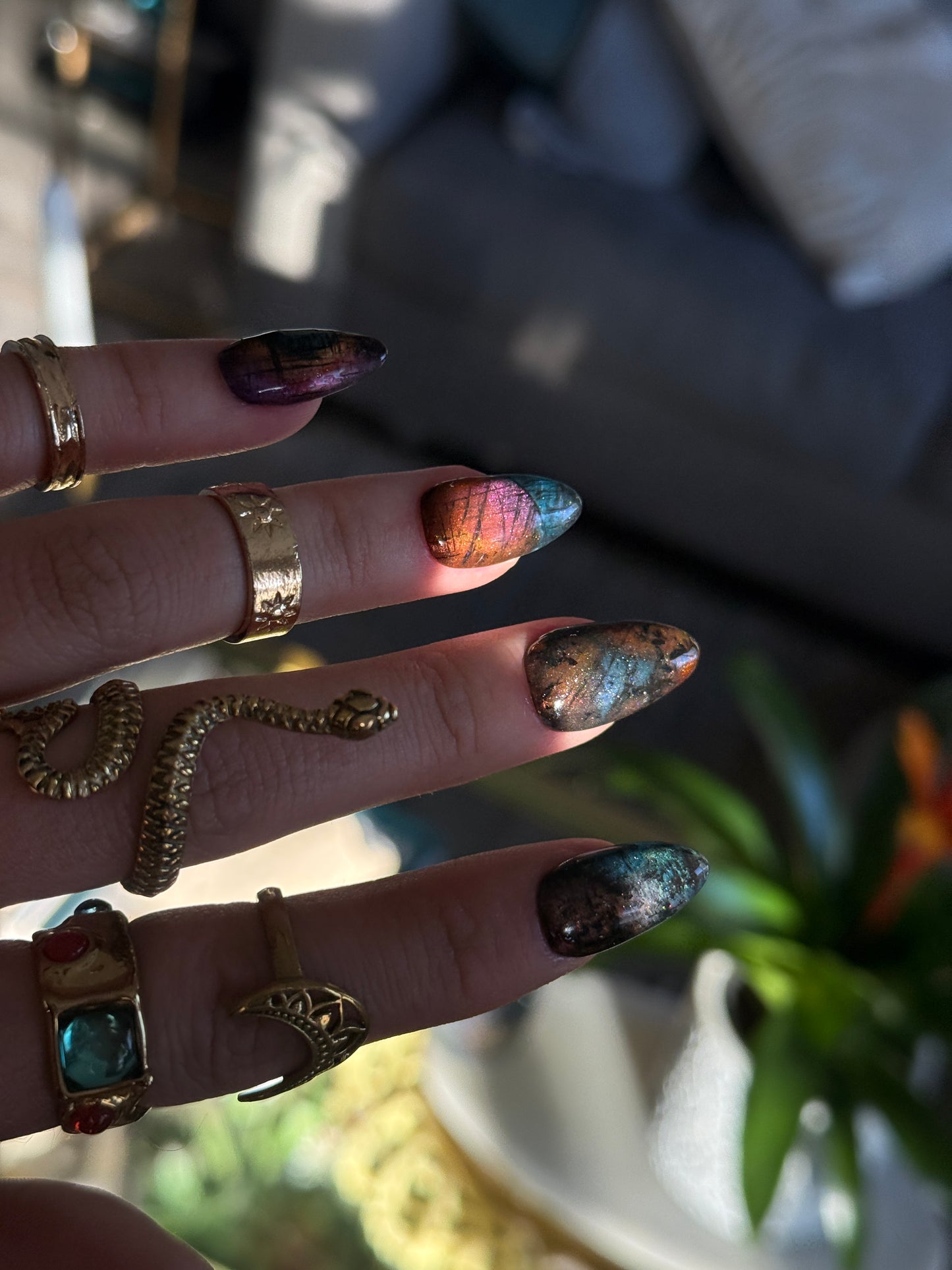 Rainbow Labradorite Inspired Reusable Press on Nails