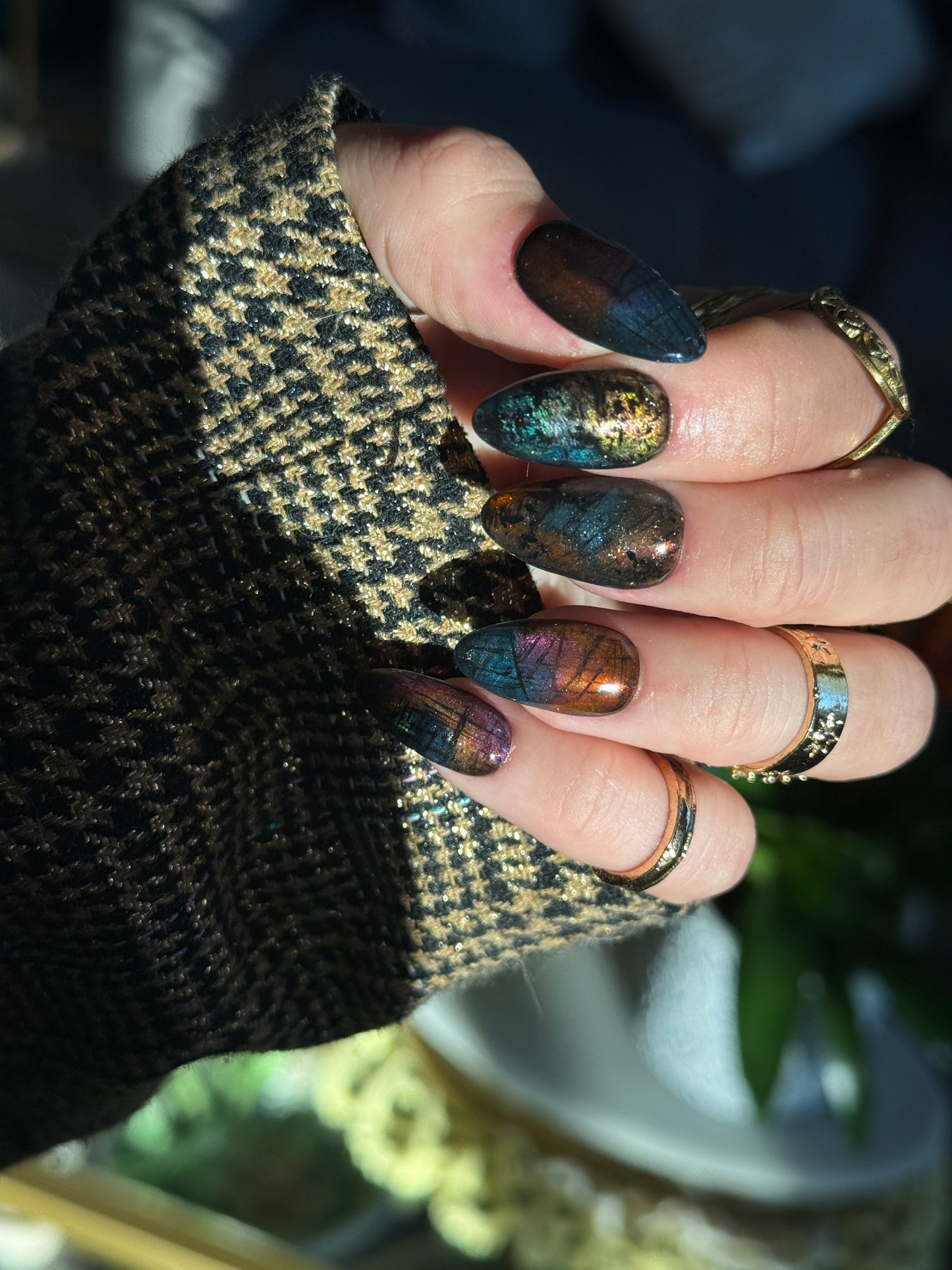 Rainbow Labradorite Inspired Reusable Press on Nails