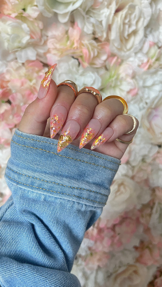 ZODIAC inspired natural birth crystal glitter LEO reusable press on nails